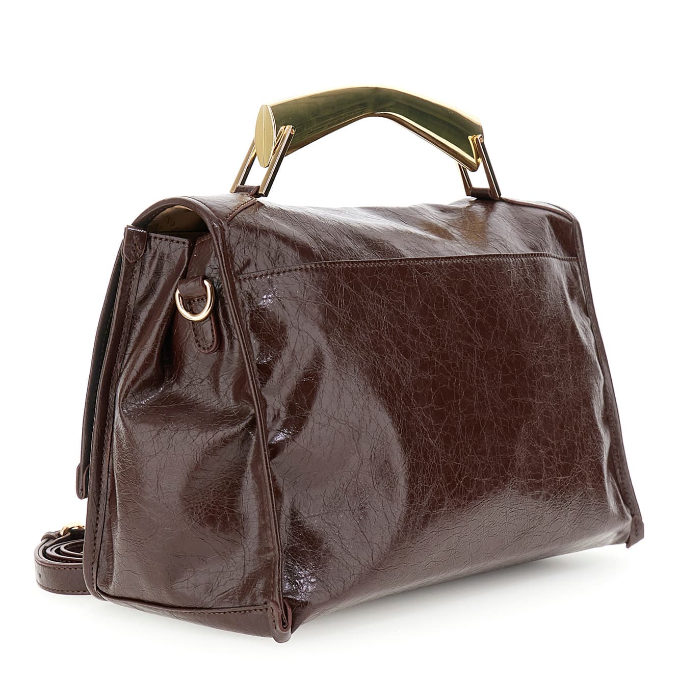 Borsa a mano lucida con pattina e manico metallico burgundy — vista 2
