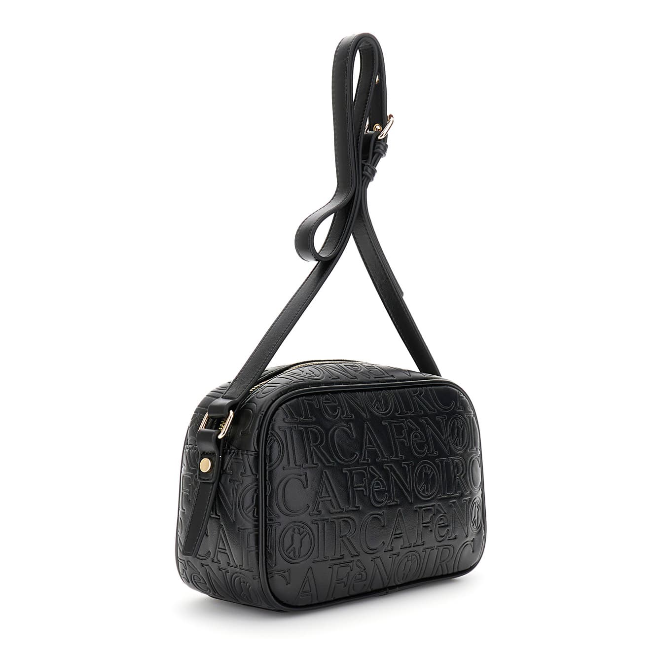Camera bag effetto pelle con embossed all over logato nero — vista 2