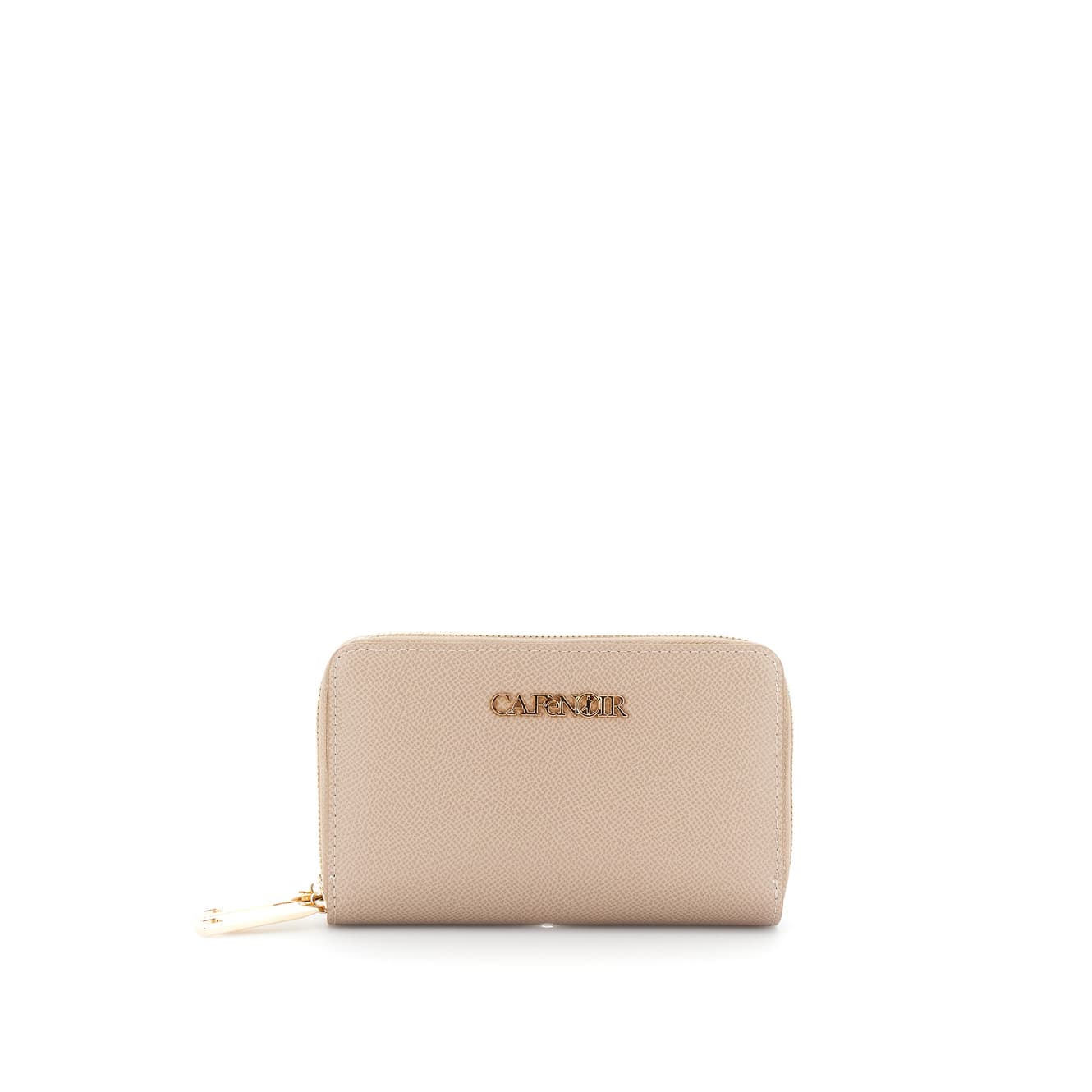 CafèNoir — Portafoglio effetto saffiano doppia zip con lettering taupe