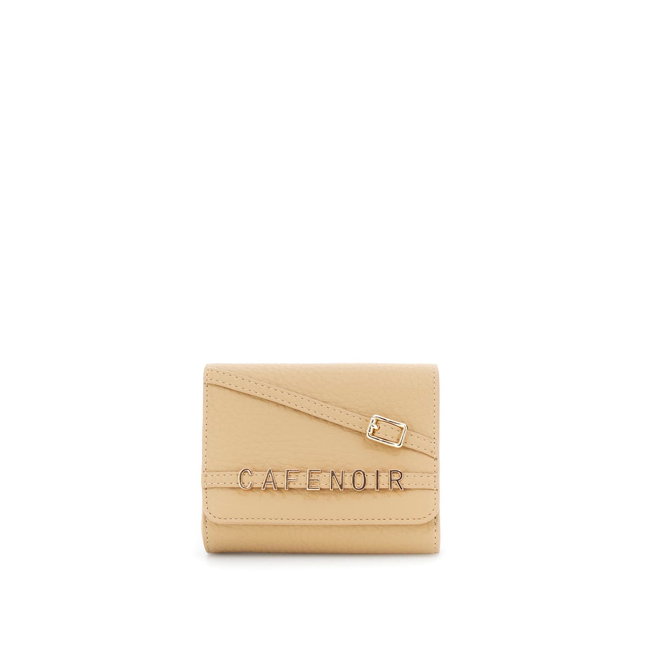 Portafoglio effetto pelle con pattina, lettering e fibbia taupe — vista 3