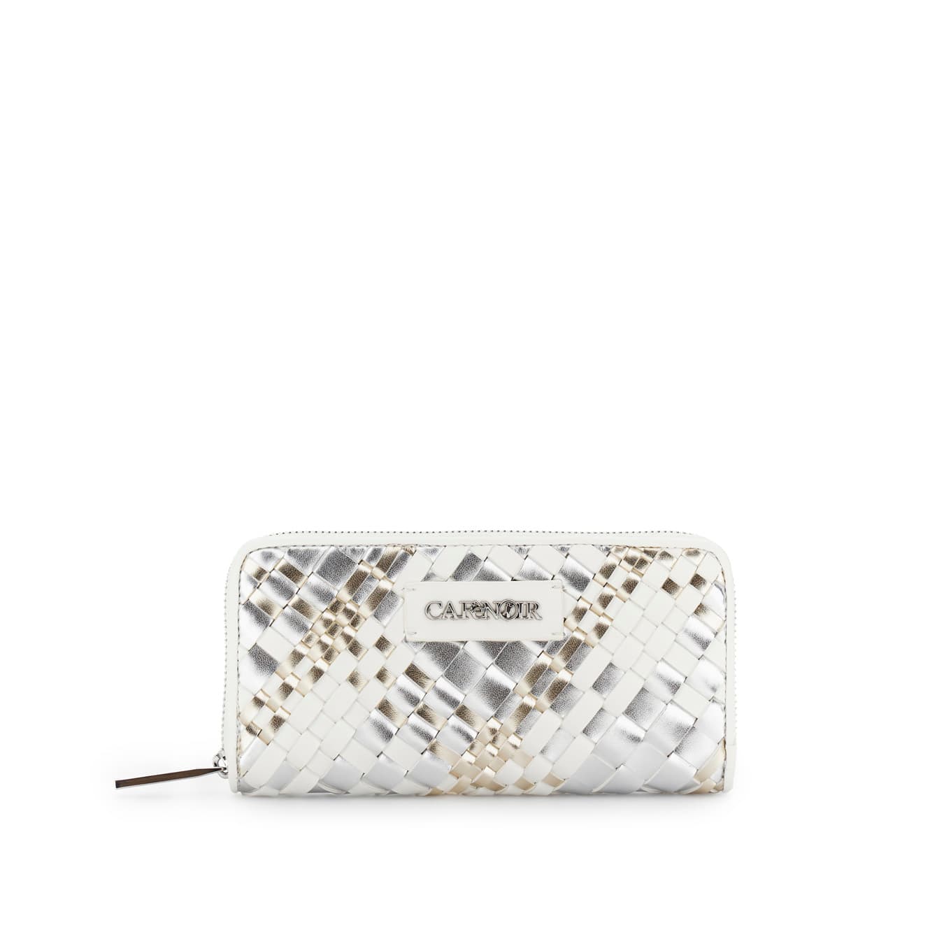 CafèNoir — Portafoglio zip round intrecciato metallizzato multicolor argento/bianco