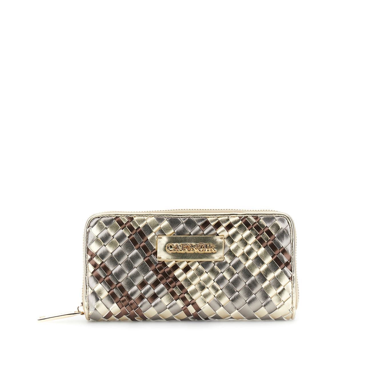 CafèNoir — Portafoglio zip round intrecciato metallizzato multicolor bronzo/platino