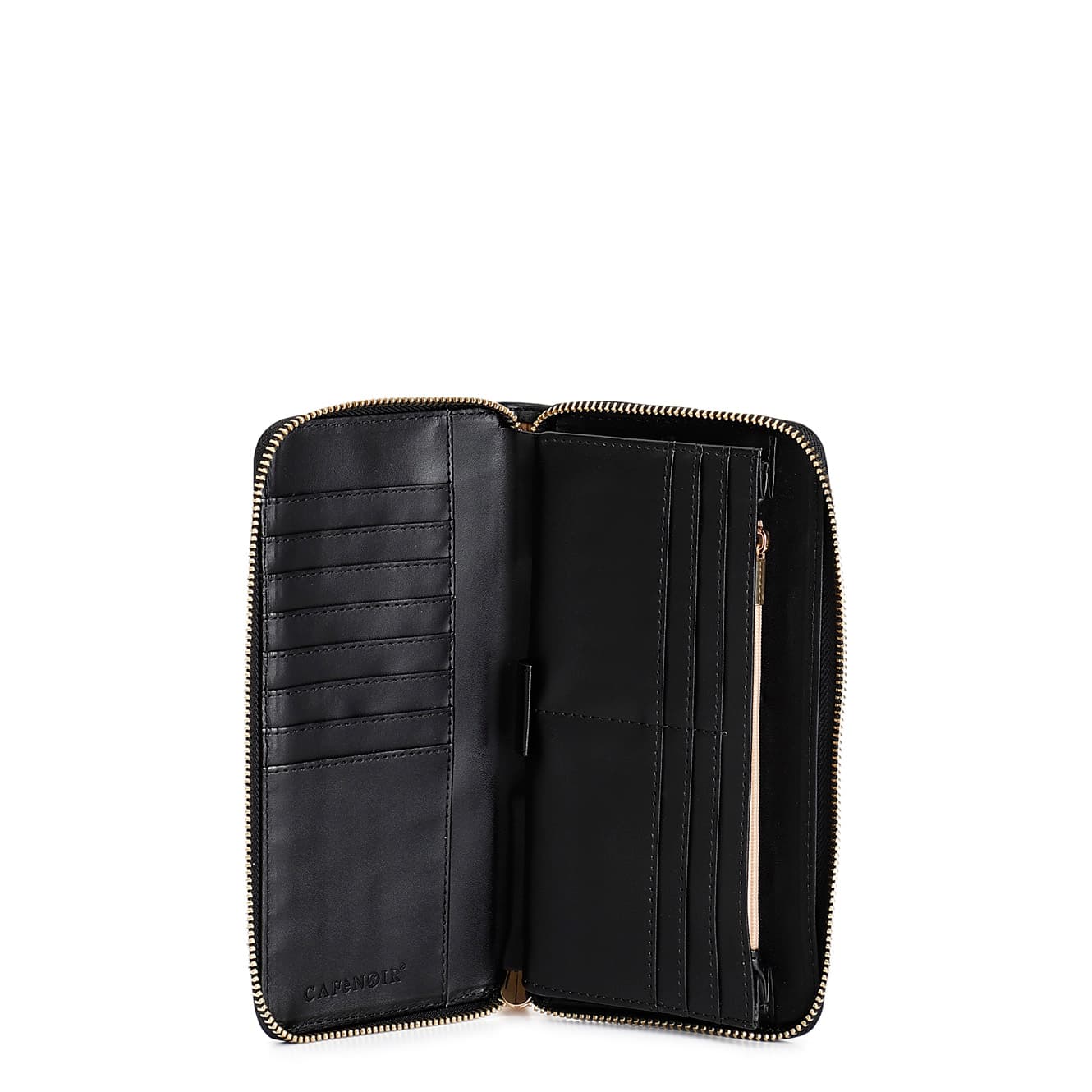 Portafoglio zip round in saffiano stampato monogram accessorio in metallovetti nero — vista 2