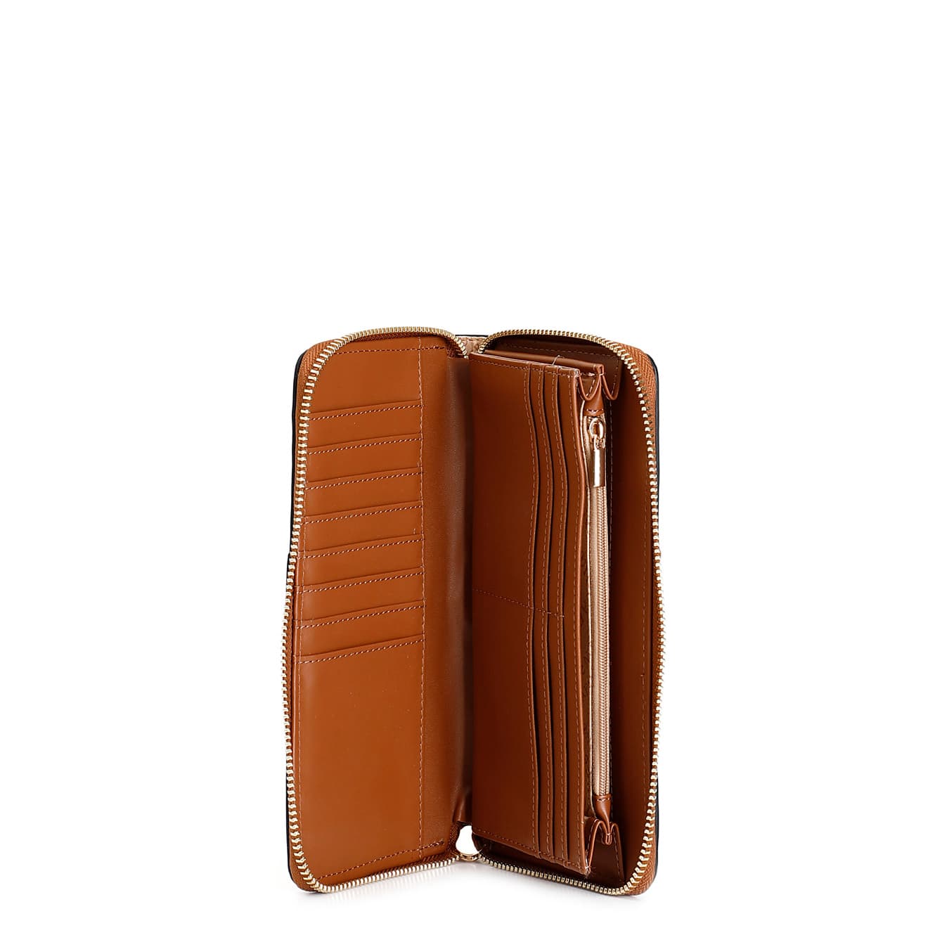 Portafoglio zip round con passante con dettaglio infilatura in tono cuoio — vista 2