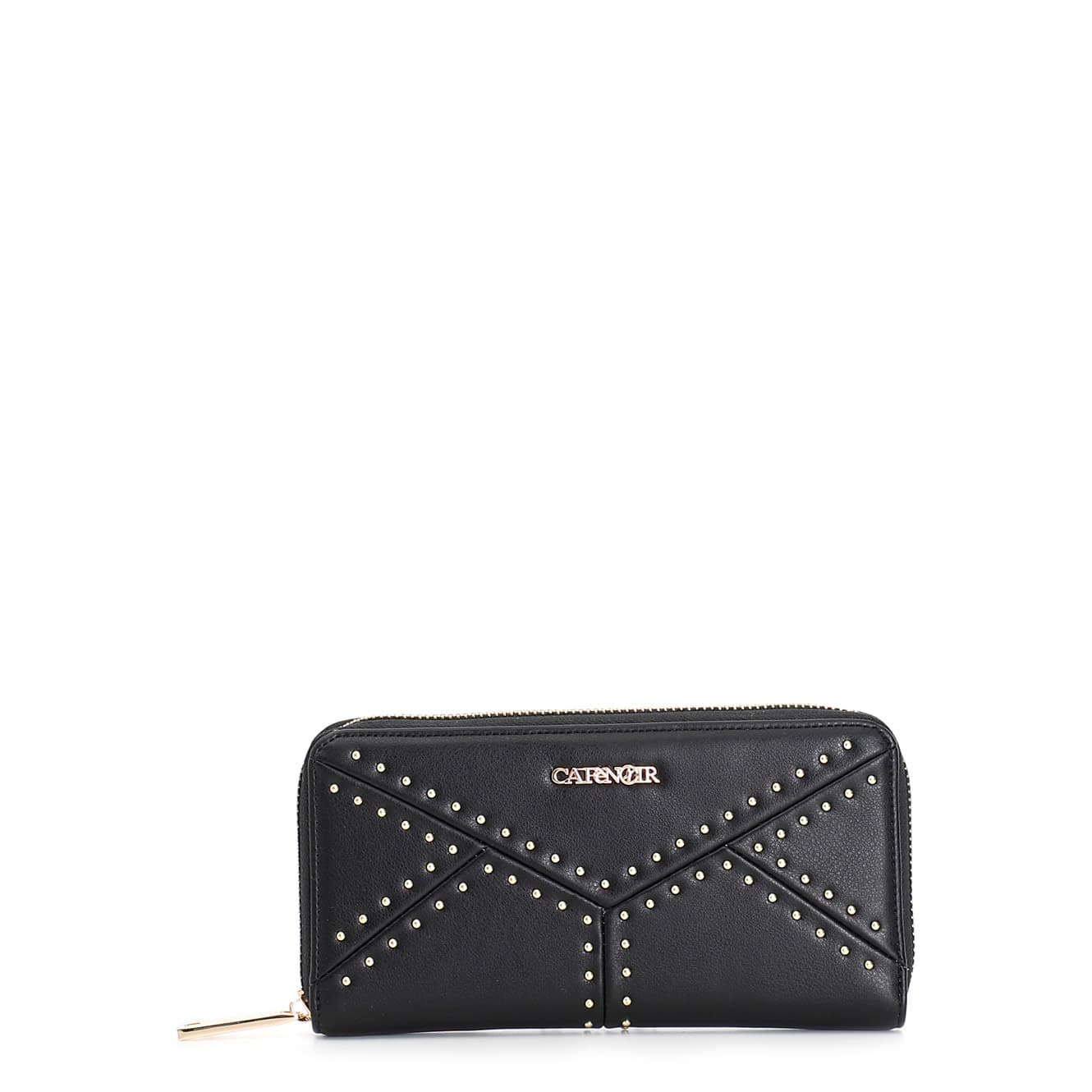 CafèNoir — Portafoglio zip round con lavorazione patchwork con applicazone di microrivetti nero
