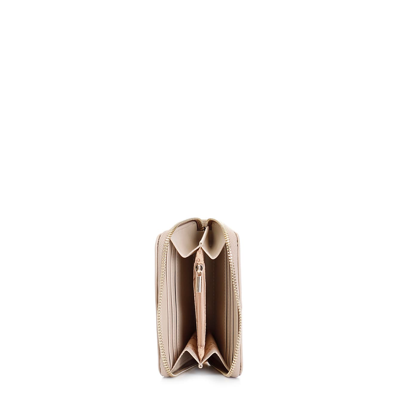 Portafoglio zip round con lavorazione patchwork con applicazone di microrivetti taupe — vista 2