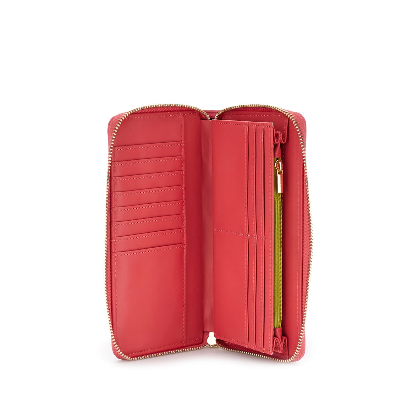 Portafoglio grande zip round effetto nappa con ricamo san gallo ciliegia — vista 2