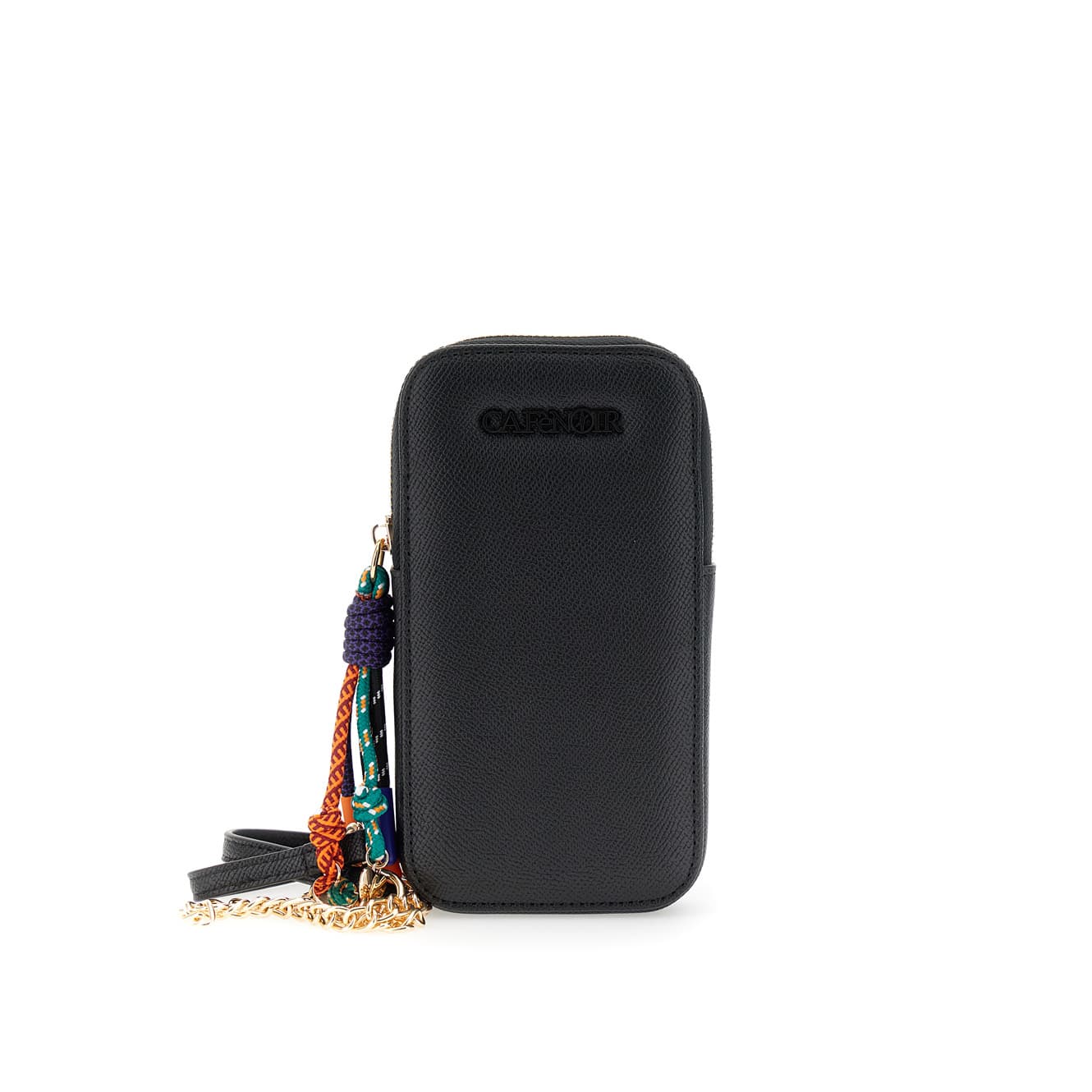 CafèNoir — Portacellulare effetto saffiano con logo e charms multicolor nero