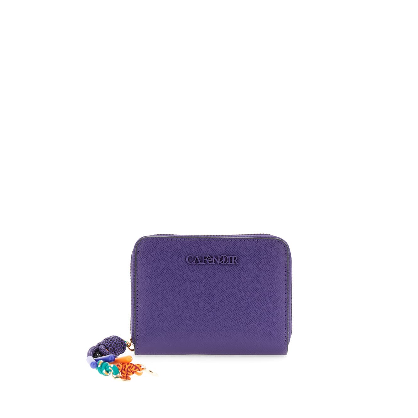CafèNoir — Portafoglio effetto saffiano con logo e charms viola