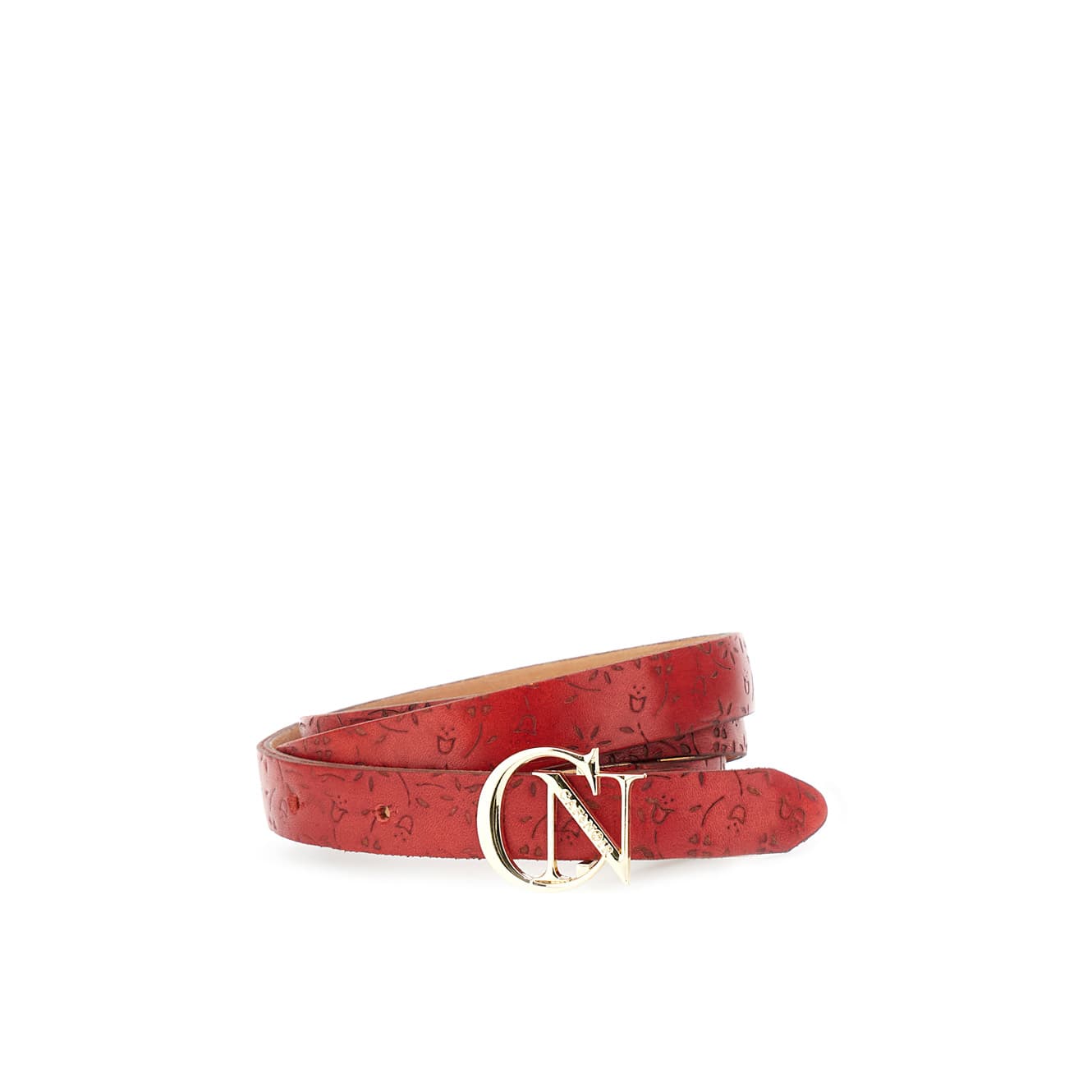 CafèNoir — Cintura in pelle stampa fiori embossed rosso