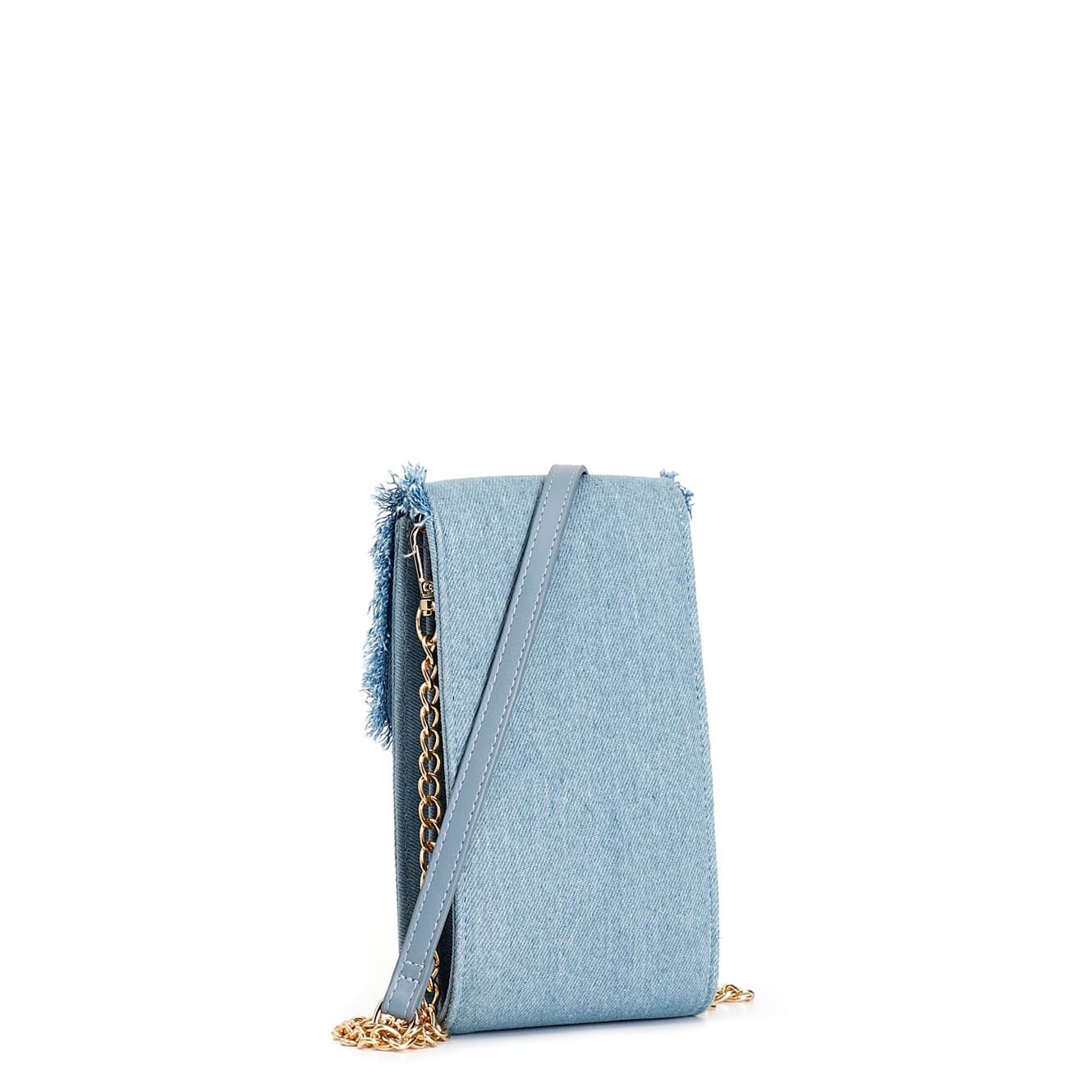 Porta cellulare in denim sfrangiato con fiori di pietre e strass denim — vista 2