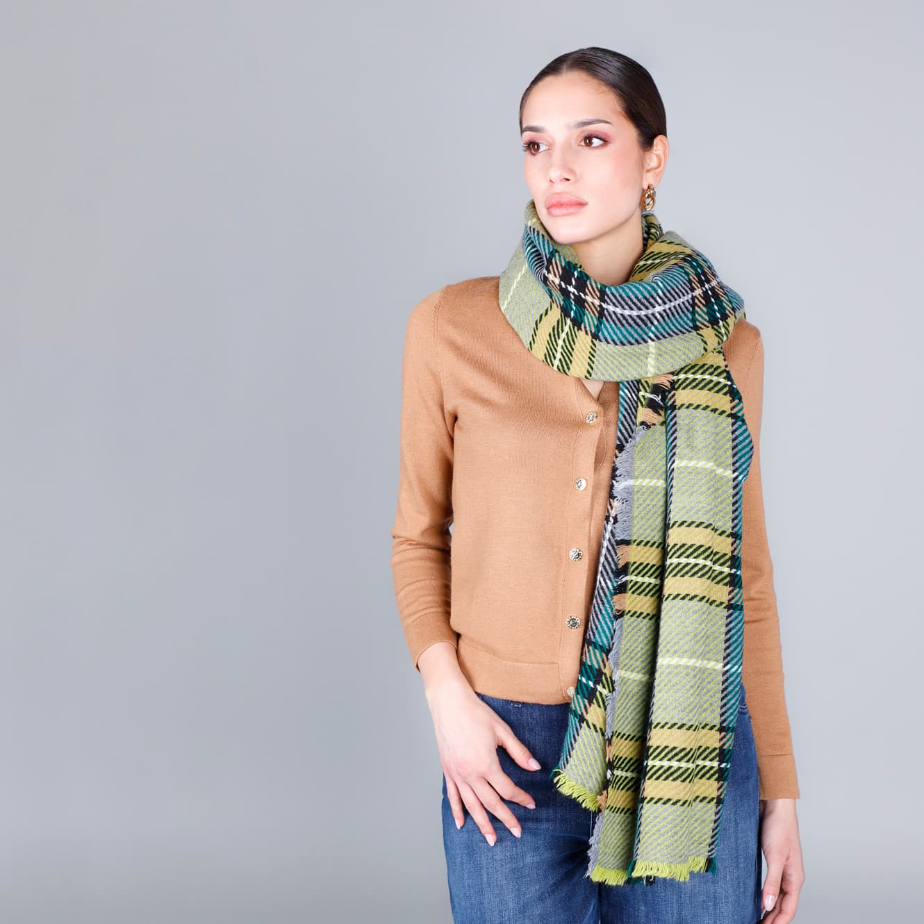 Sciarpa a quadri madras multiverde — vista 2