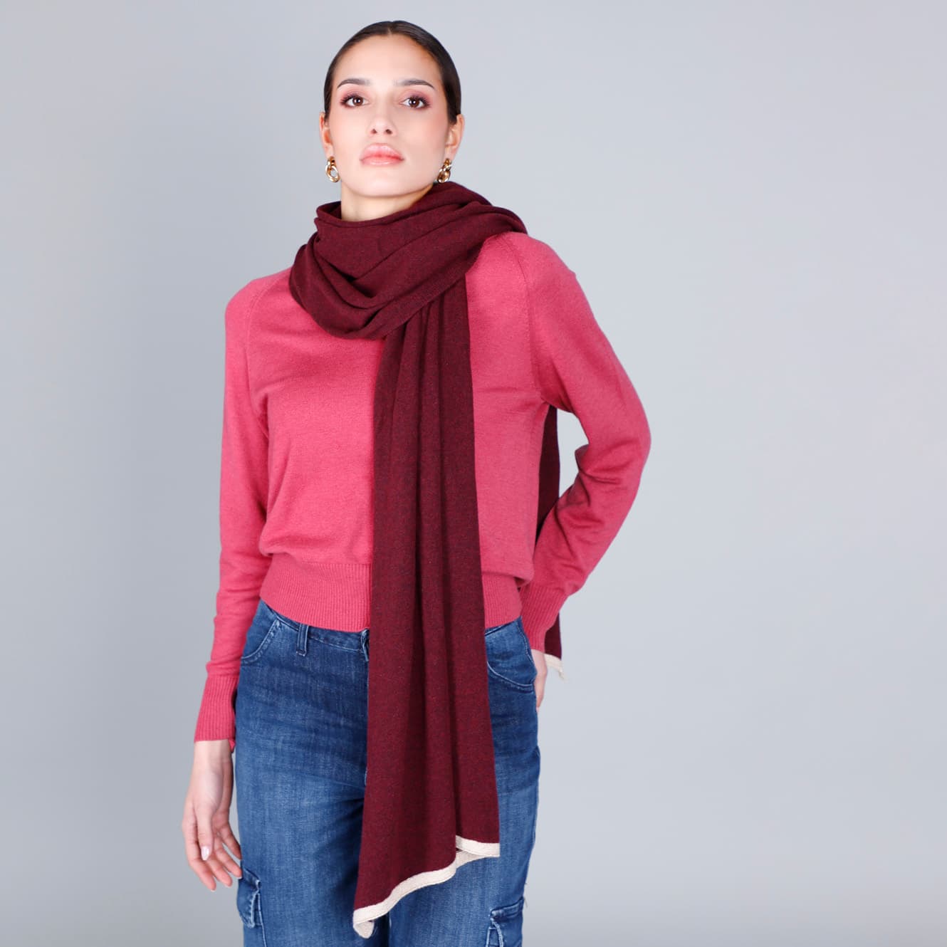 Sciarpa in misto cachemire con dettaglio lurex burgundy — vista 2