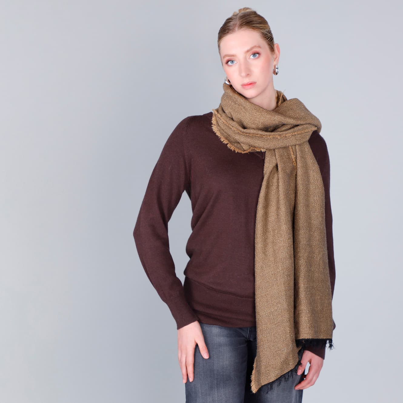 Sciarpa con lurex cammello — vista 2
