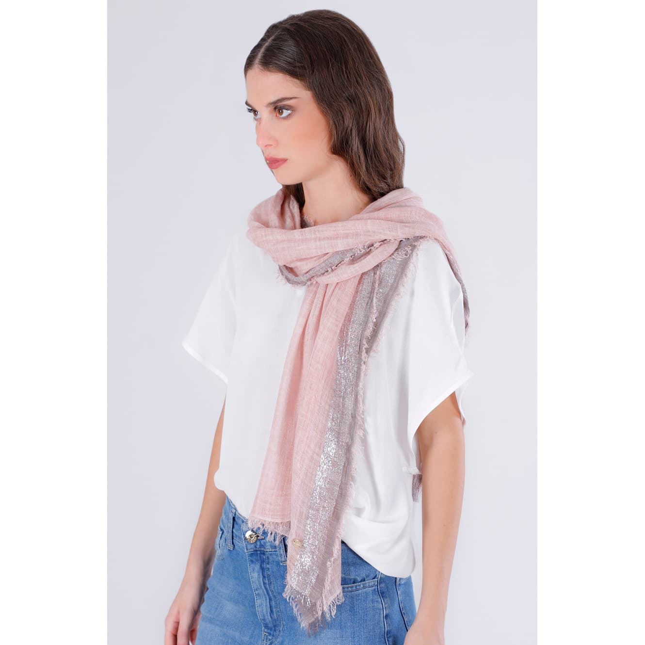 Sciarpa con bordature lurex rosa — vista 2