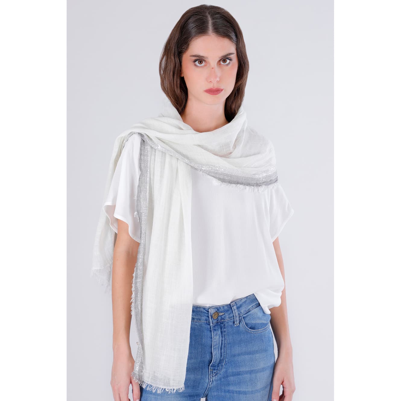 Sciarpa con bordature lurex off white — vista 2