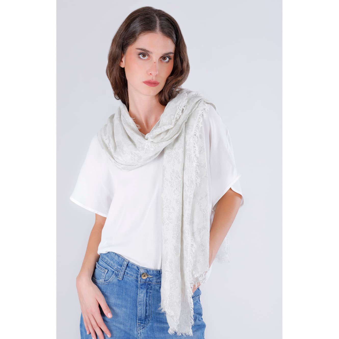 Pashmina con fiori lurex avena — vista 2
