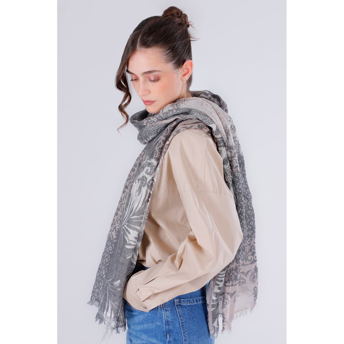 Sciarpa con lurex stampata multi patchwork — vista 2