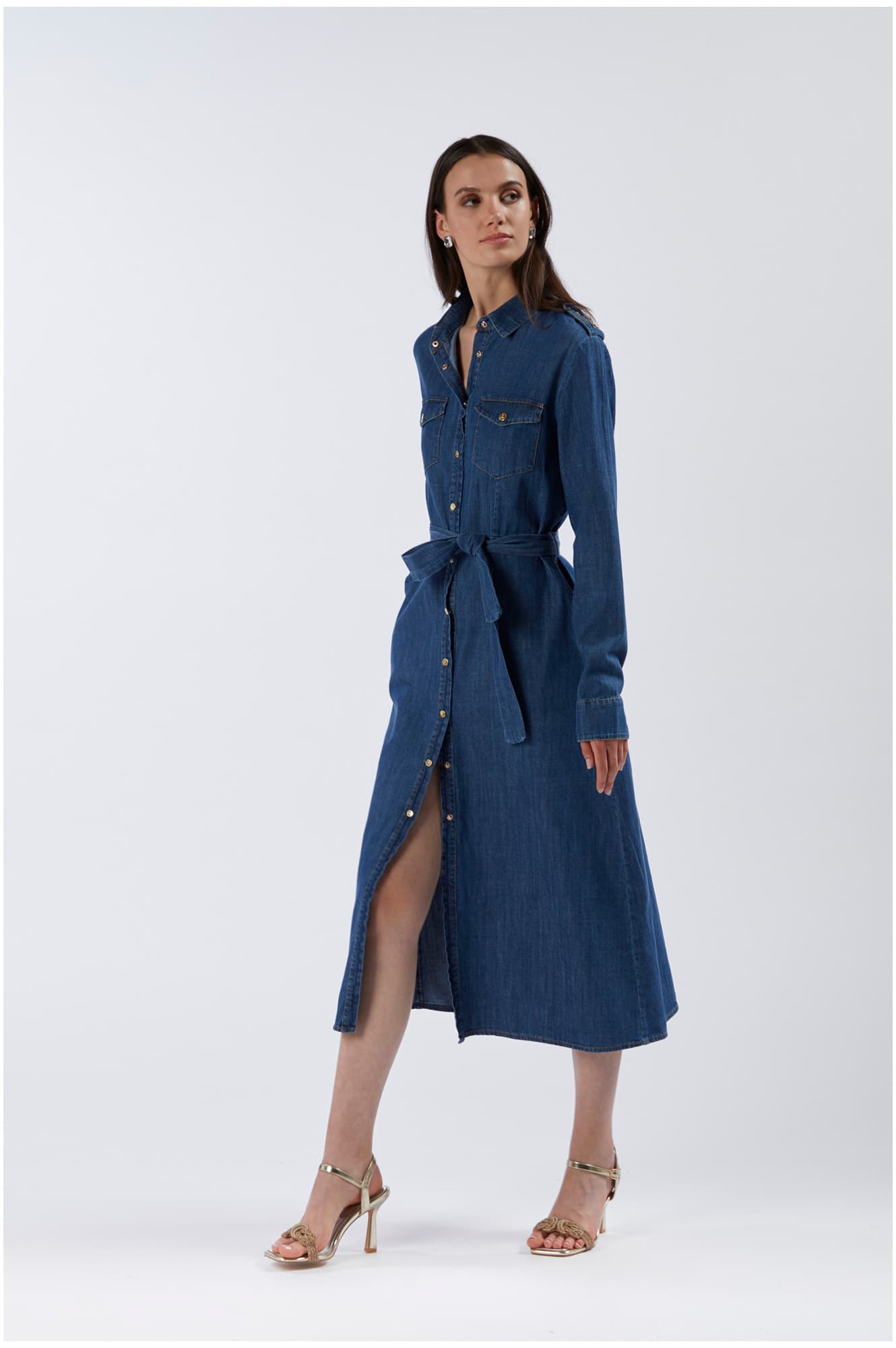 CafèNoir — Abito tipo chemisier in chambray blu medio