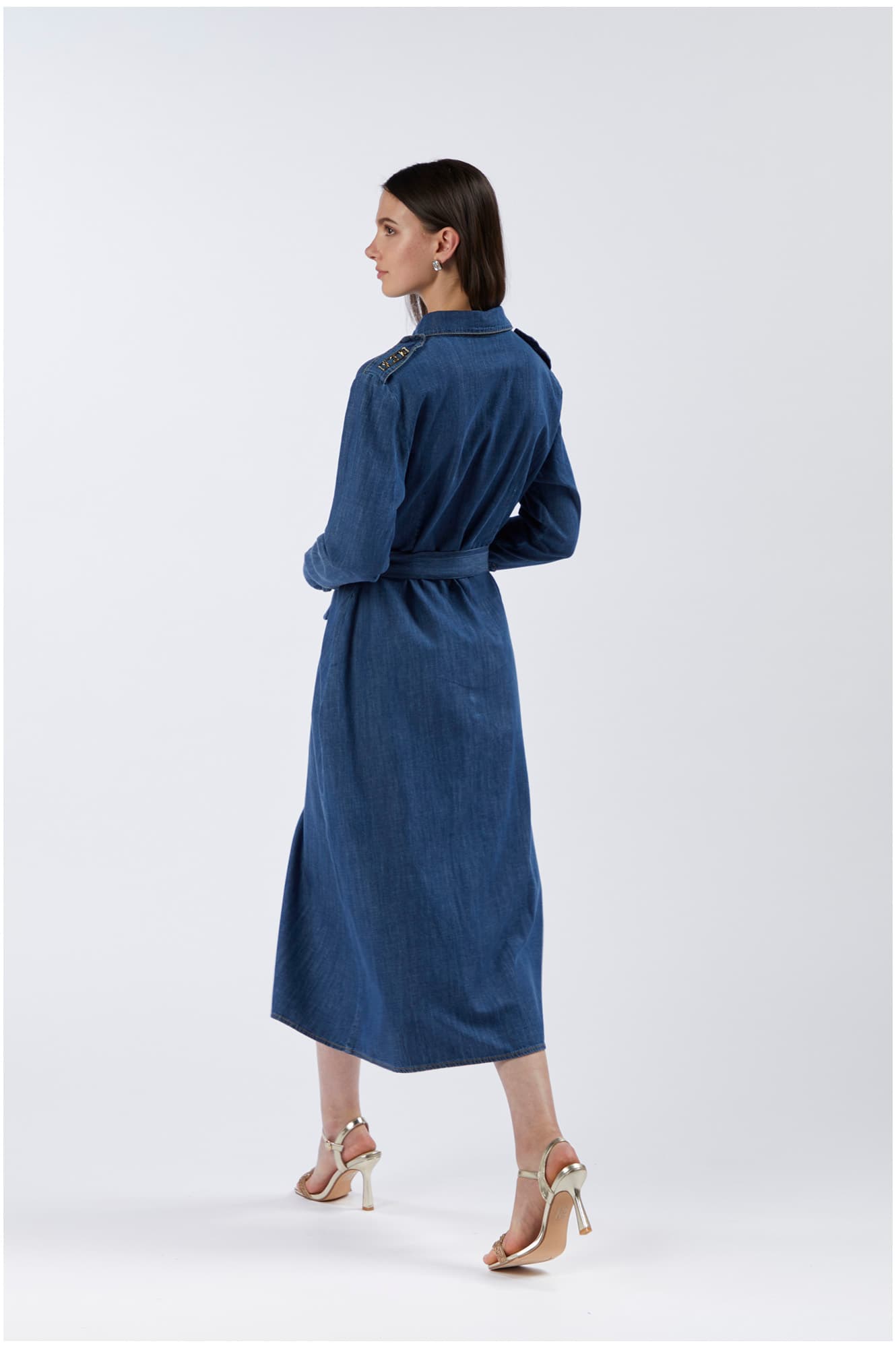 Abito tipo chemisier in chambray blu medio — vista 2