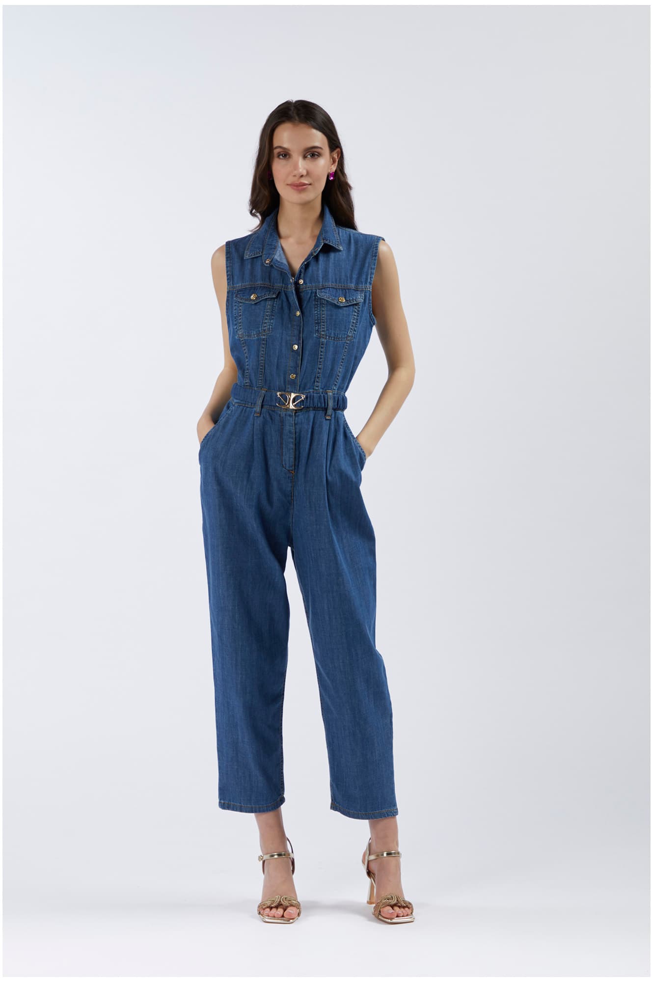 CafèNoir — Tuta smanicata in chambray blu medio