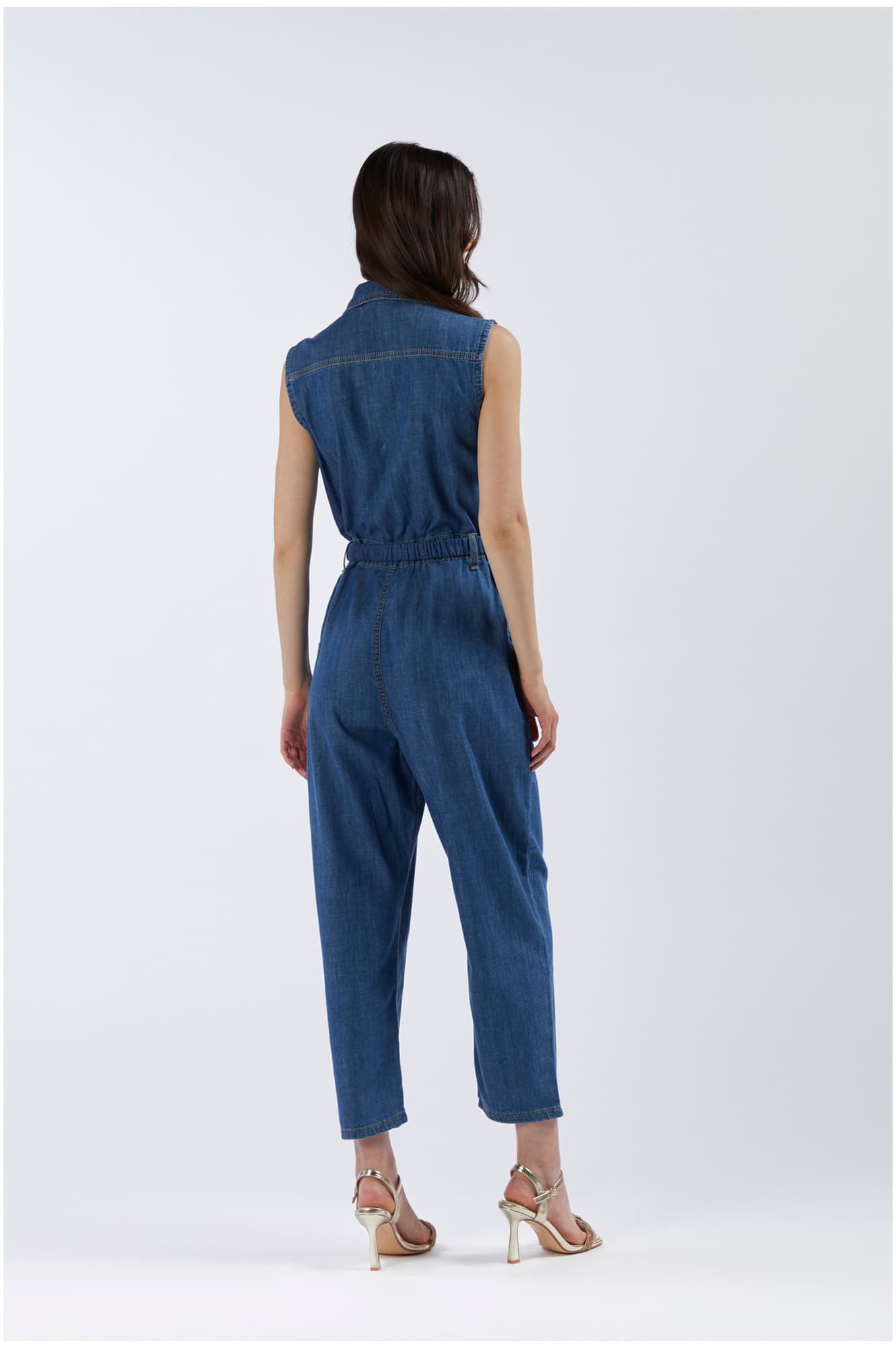 Tuta smanicata in chambray blu medio — vista 4