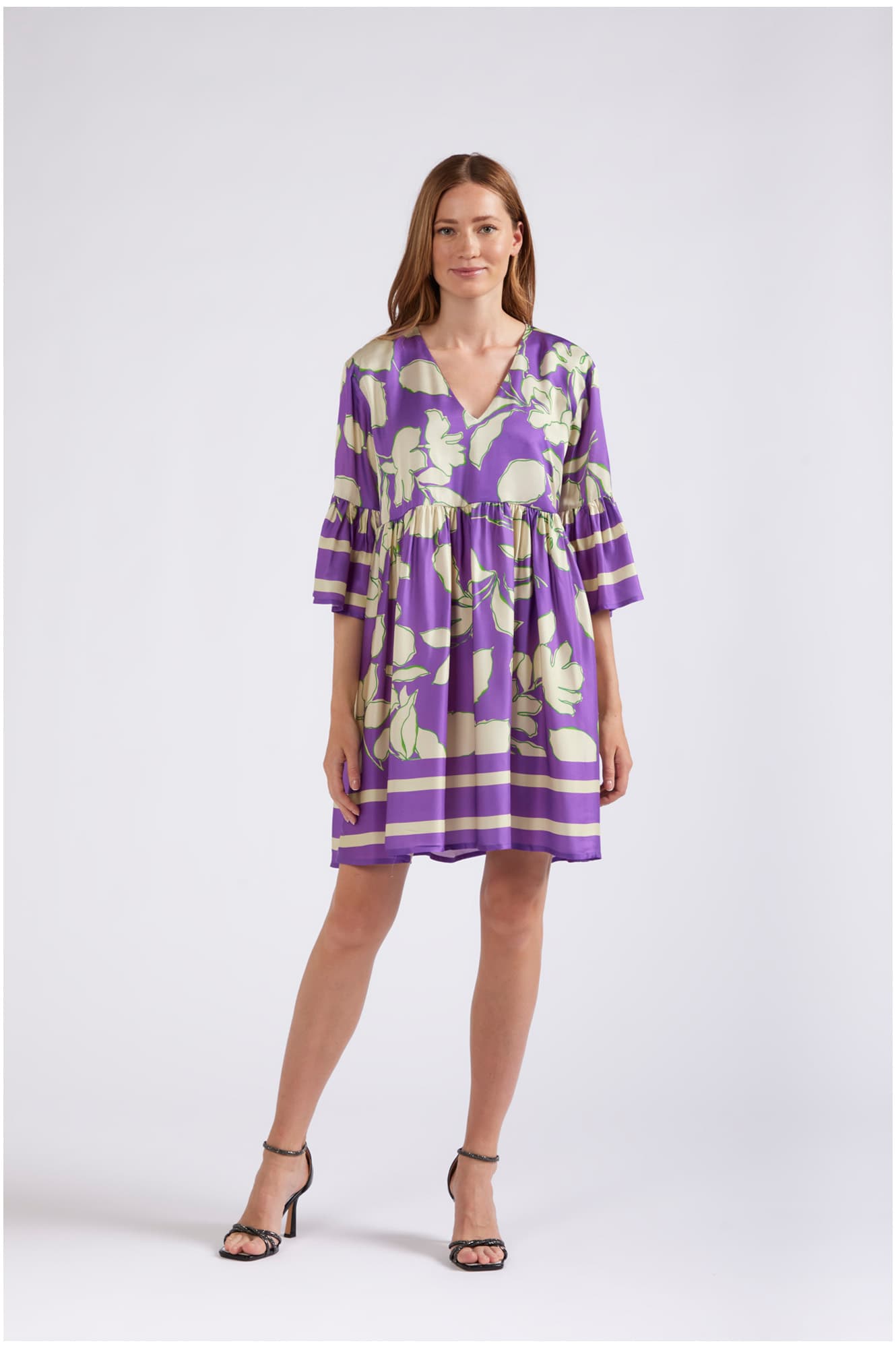 CafèNoir — Abito con increspatura alla vita stampato maxy fiore viola