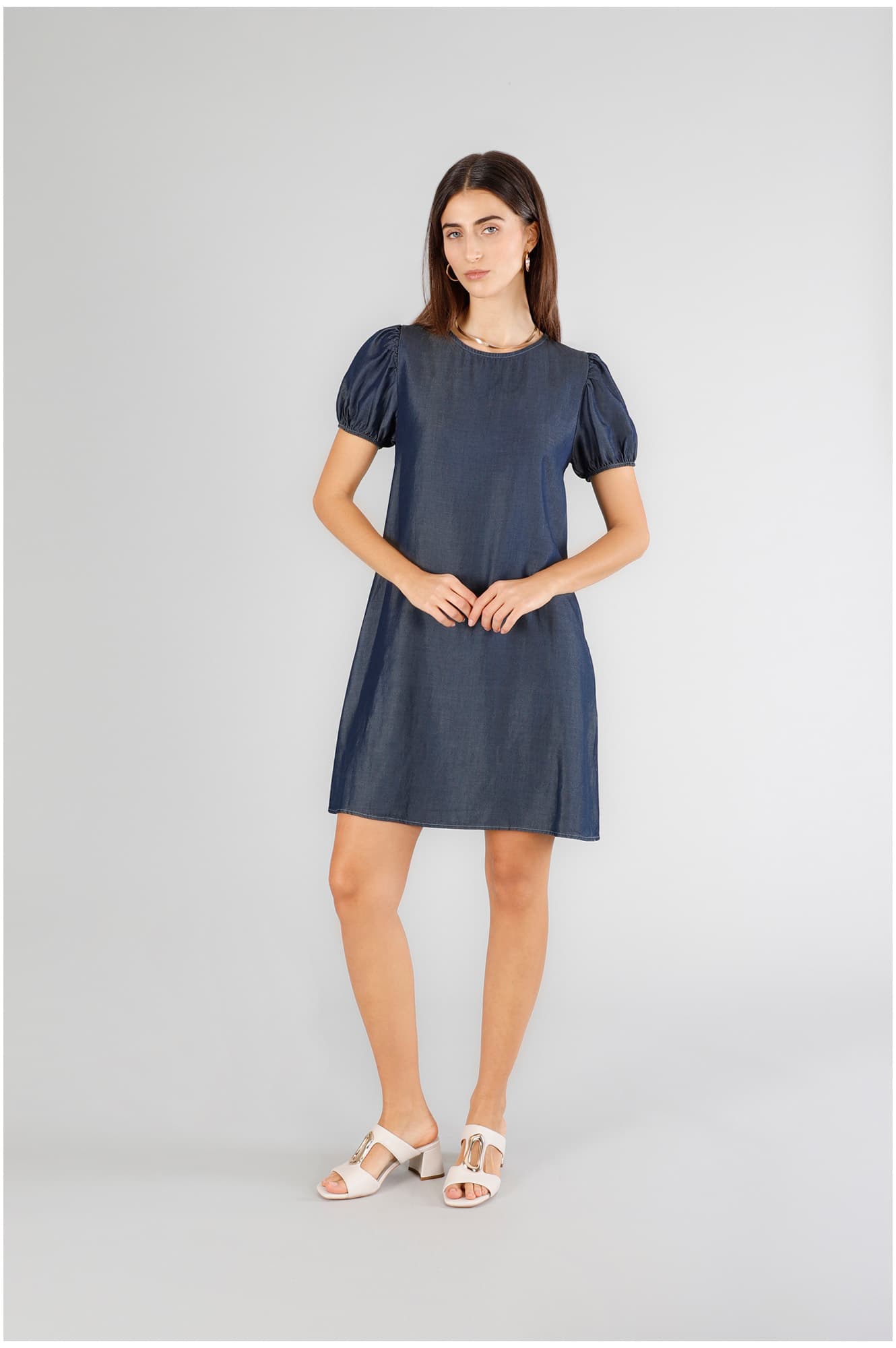 CafèNoir — Abito tipo tunica in tencel denim indaco