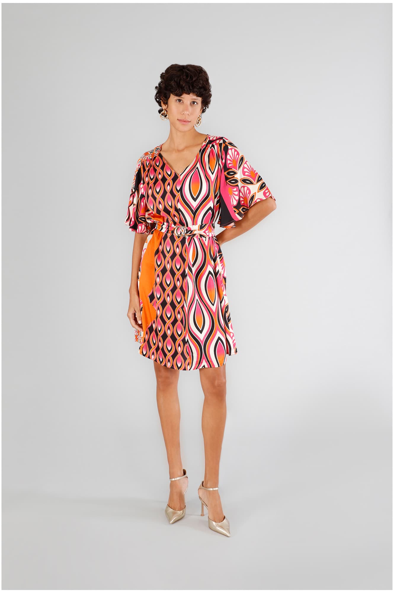 CafèNoir — Abito tipo tunica in satin stampato foulard multicolors