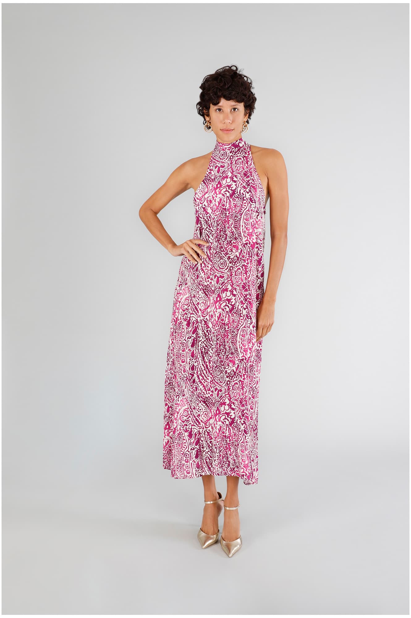 CafèNoir — Abito lungo con scollatura americana paisley azalea