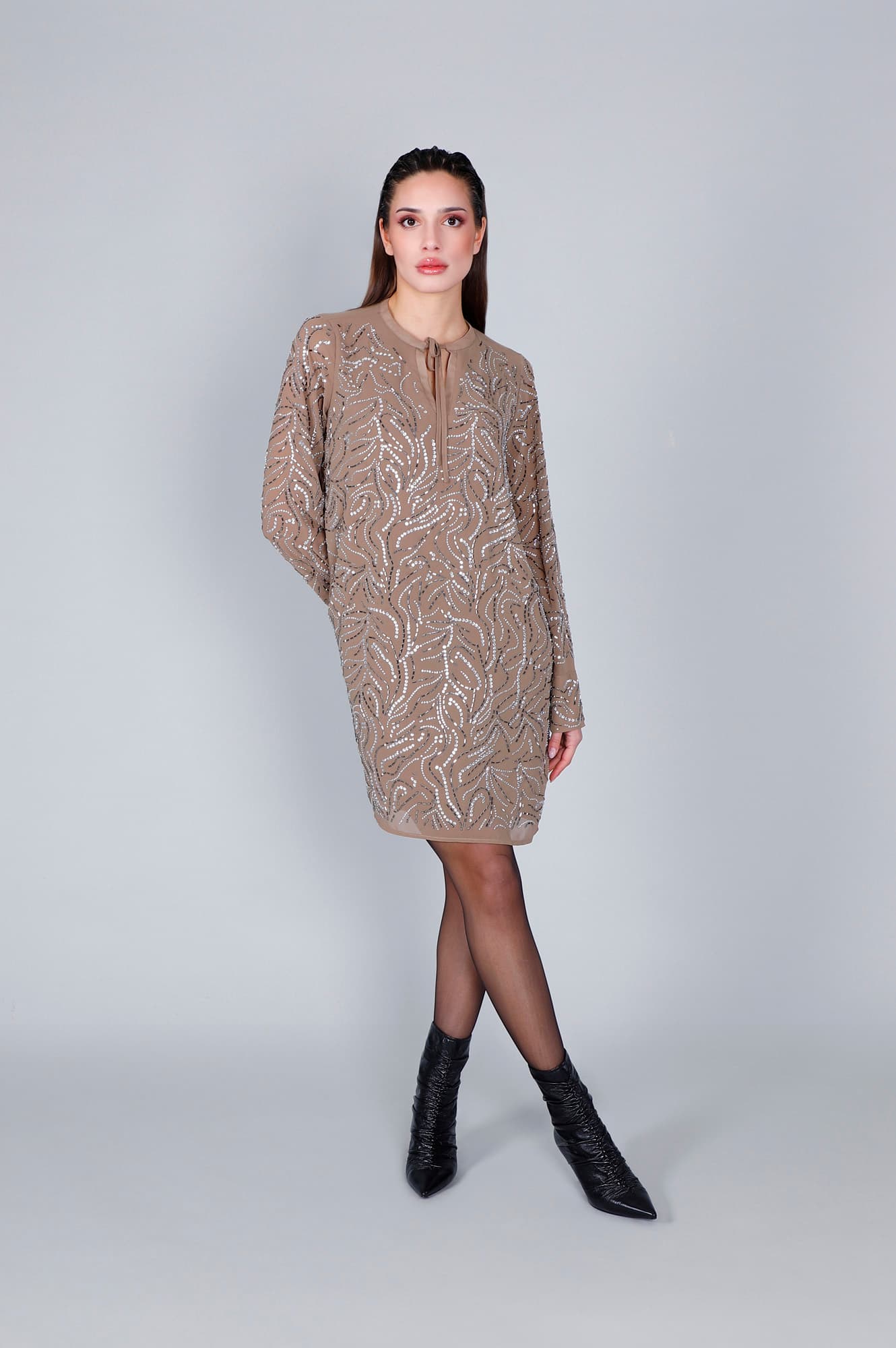 CafèNoir — Abito con ricamo strass multibeige