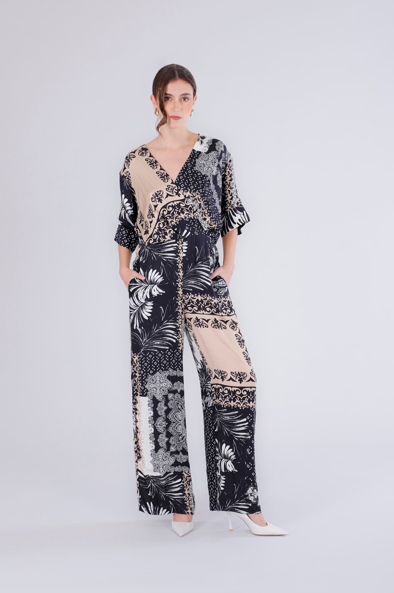 CafèNoir — Tuta stampata con scollo incrociato multi patchwork