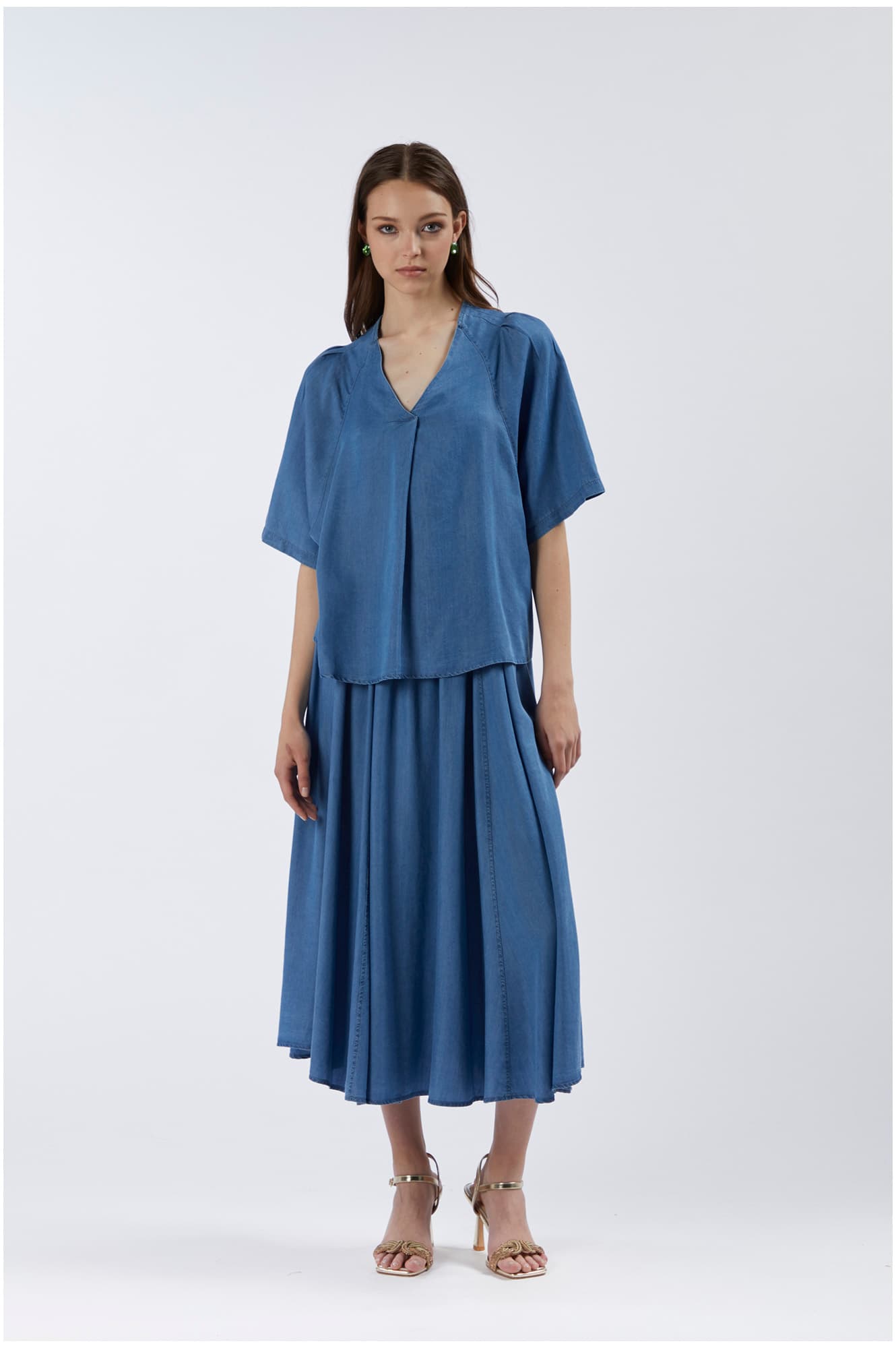 CafèNoir — Blusa in tenceln jeans blu medio