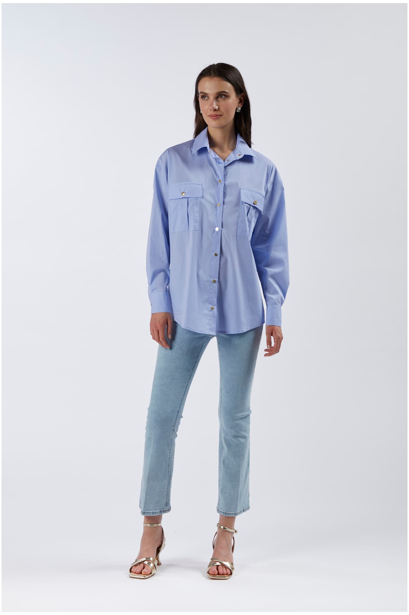 CafèNoir — Camicia over in tessuto rigato con tasche a toppa multiriga
