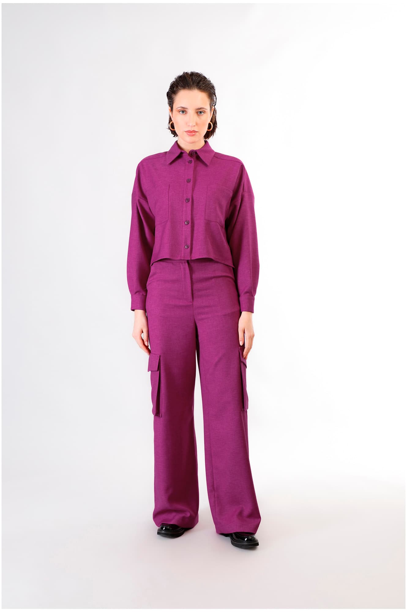 CafèNoir — Camicia a scatolina con tasche a toppa fuxia