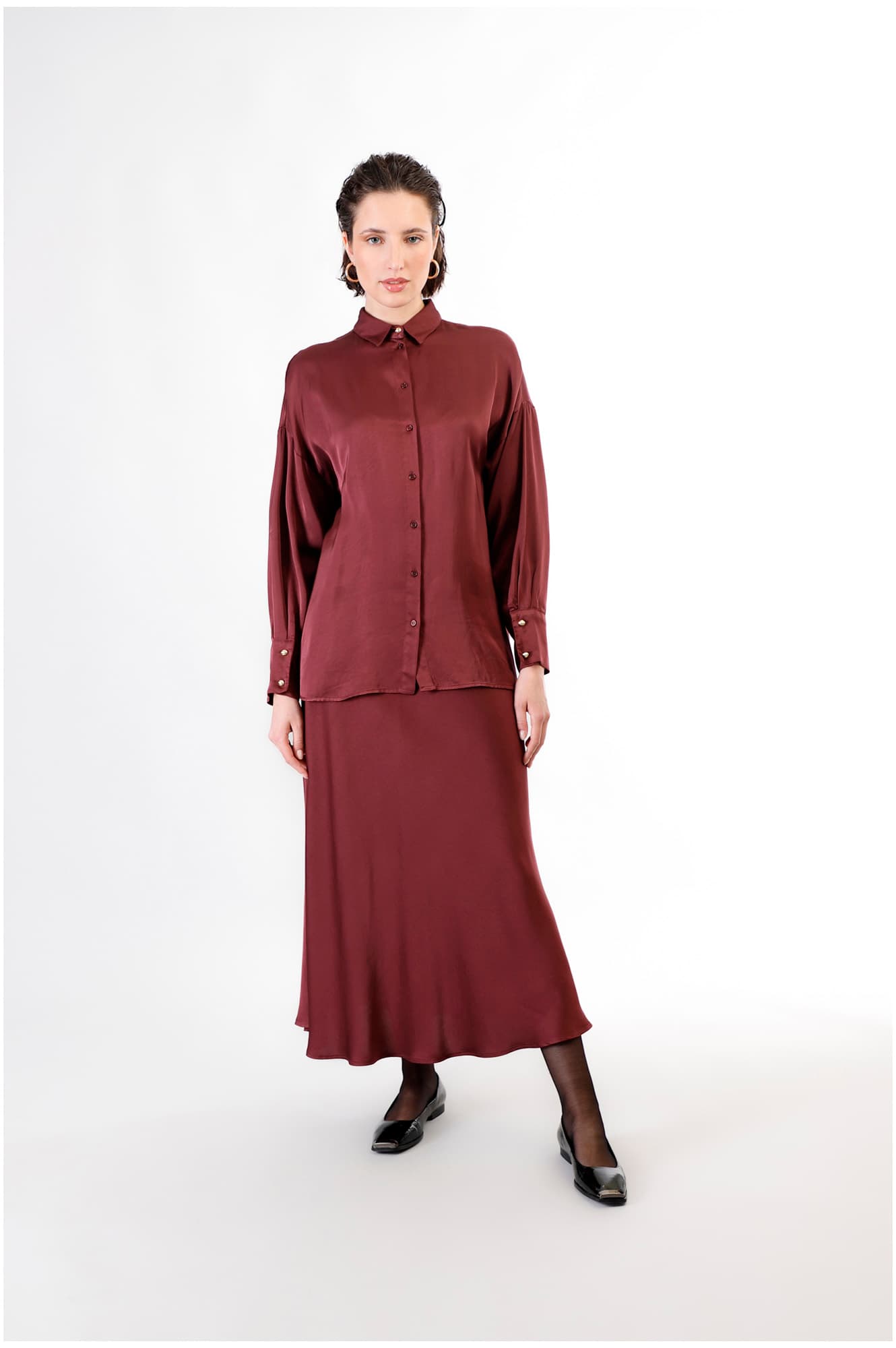 CafèNoir — Camicia dritta in satin vinaccia