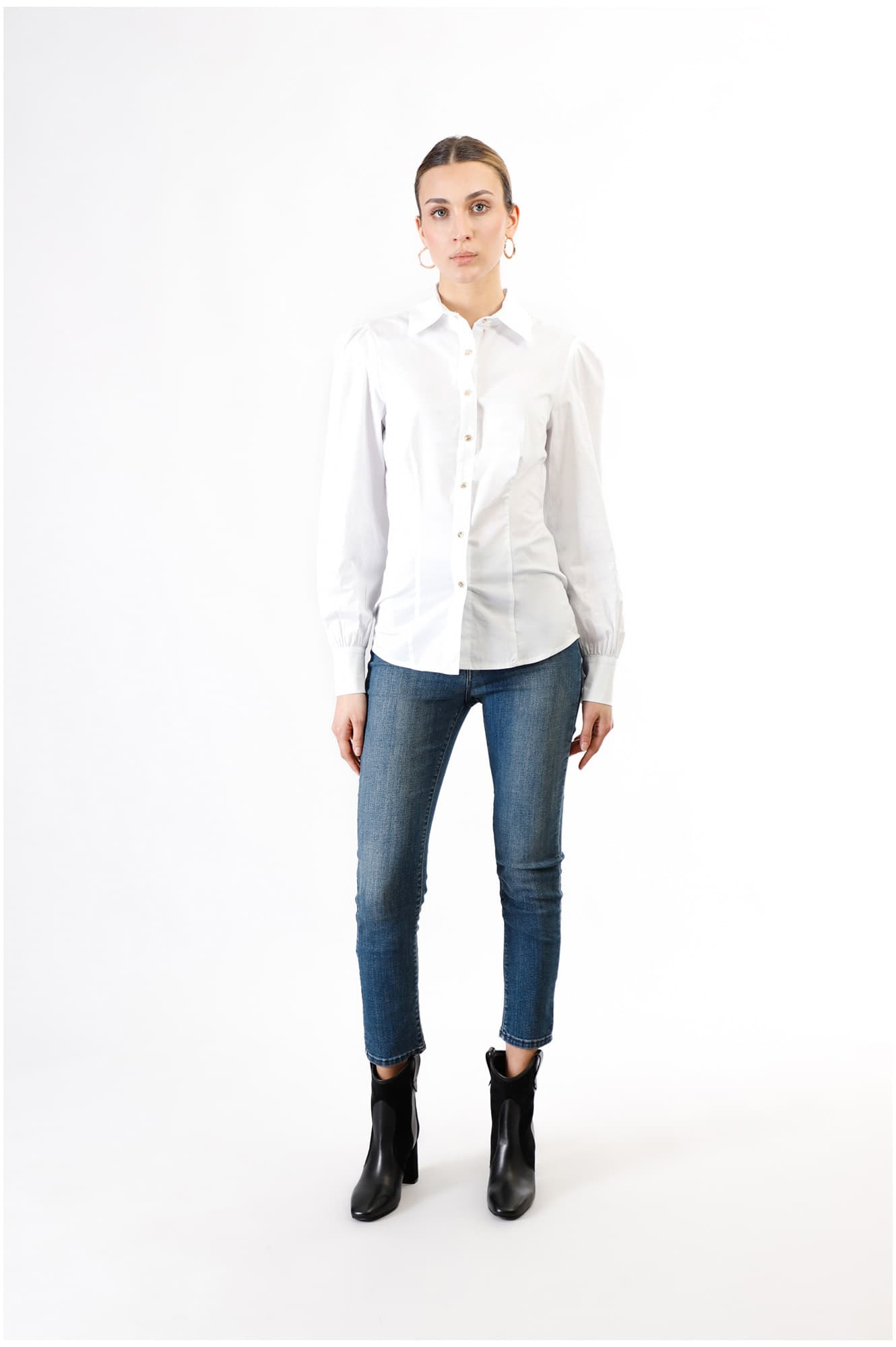 CafèNoir — Camicia in popeline con maniche increspate bianco