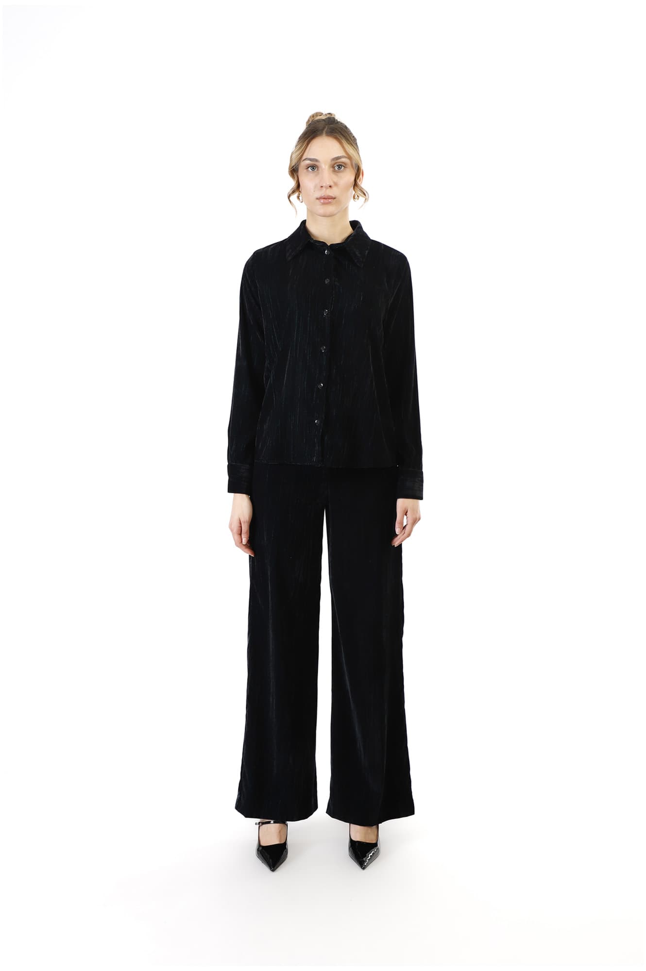 CafèNoir — Camicia in velluto cangiante petrolio