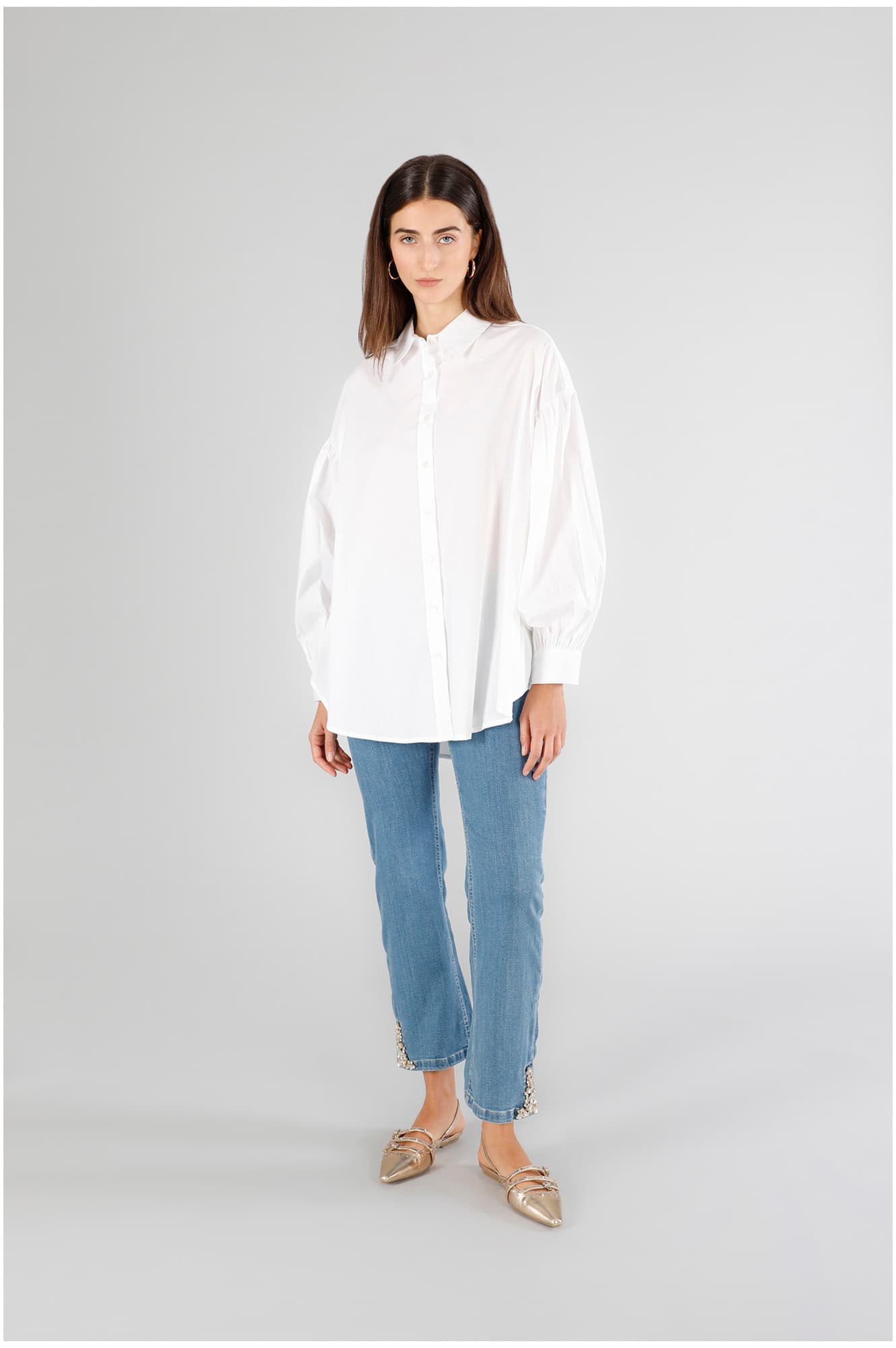 CafèNoir — Camicia in popeline con maniche increspate bianco