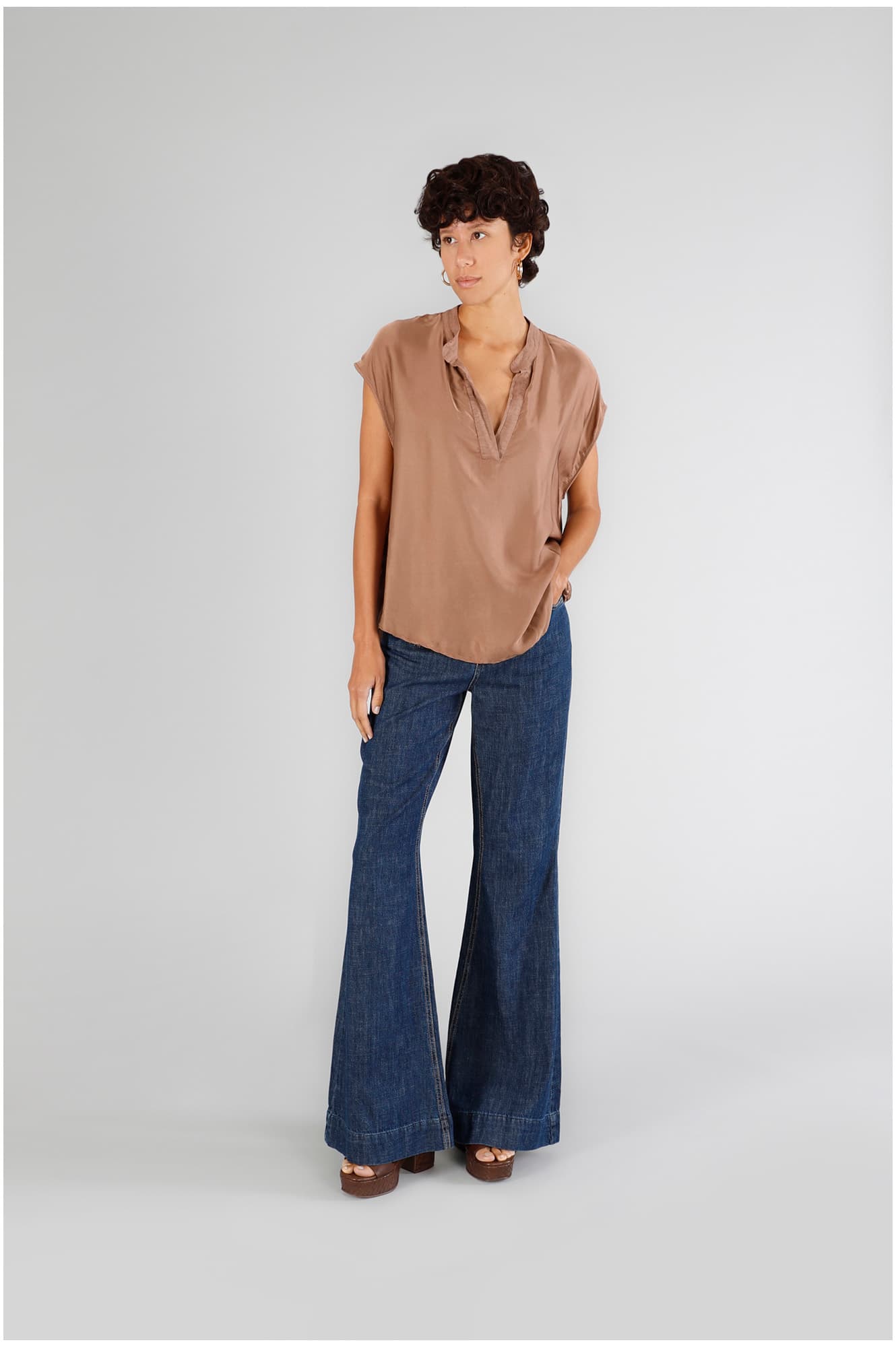 CafèNoir — Blusa smanicata over bimateriale cacao