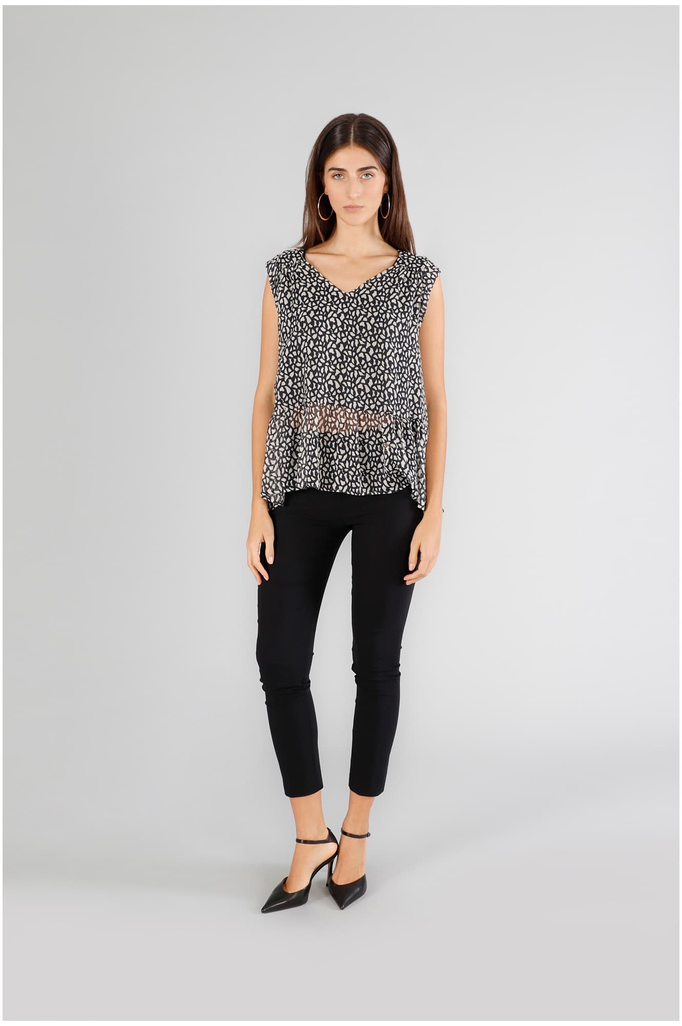 CafèNoir — Blusa in georgette stampata optical nero