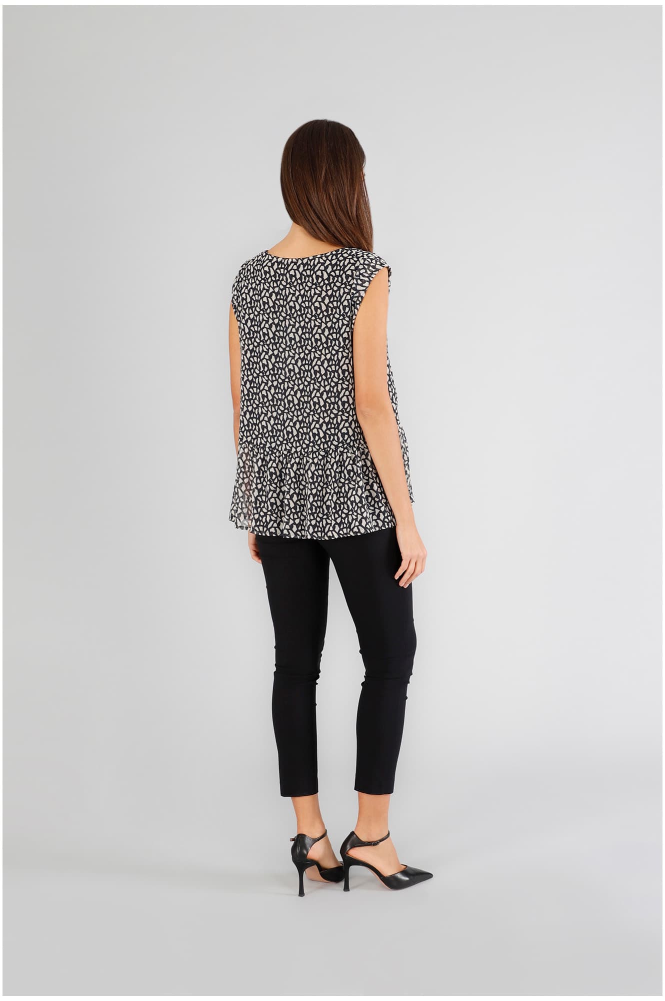Blusa in georgette stampata optical nero — vista 2