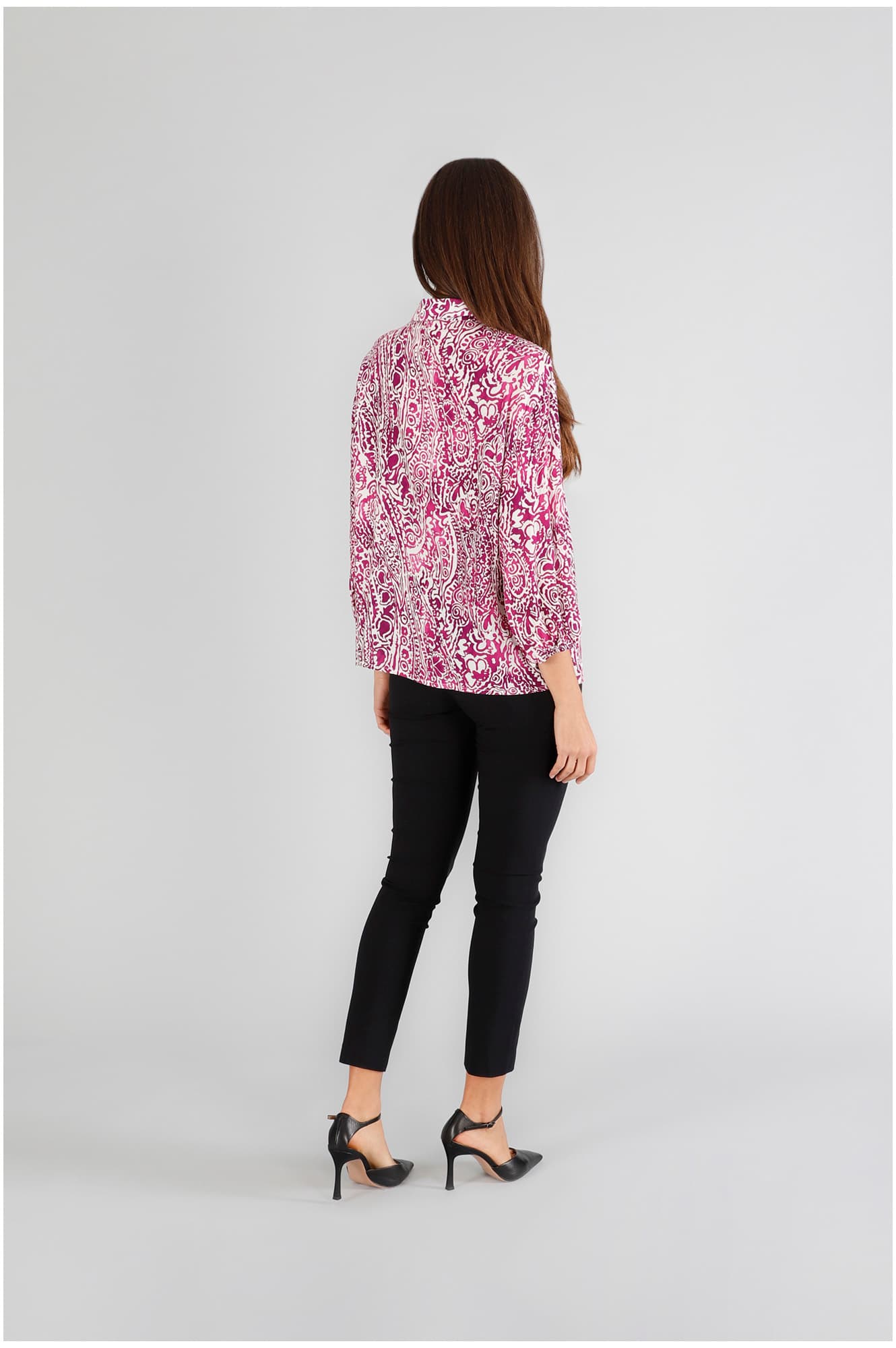 Blusacon maniche a sbuffo in marocain stampato paisley azalea — vista 4