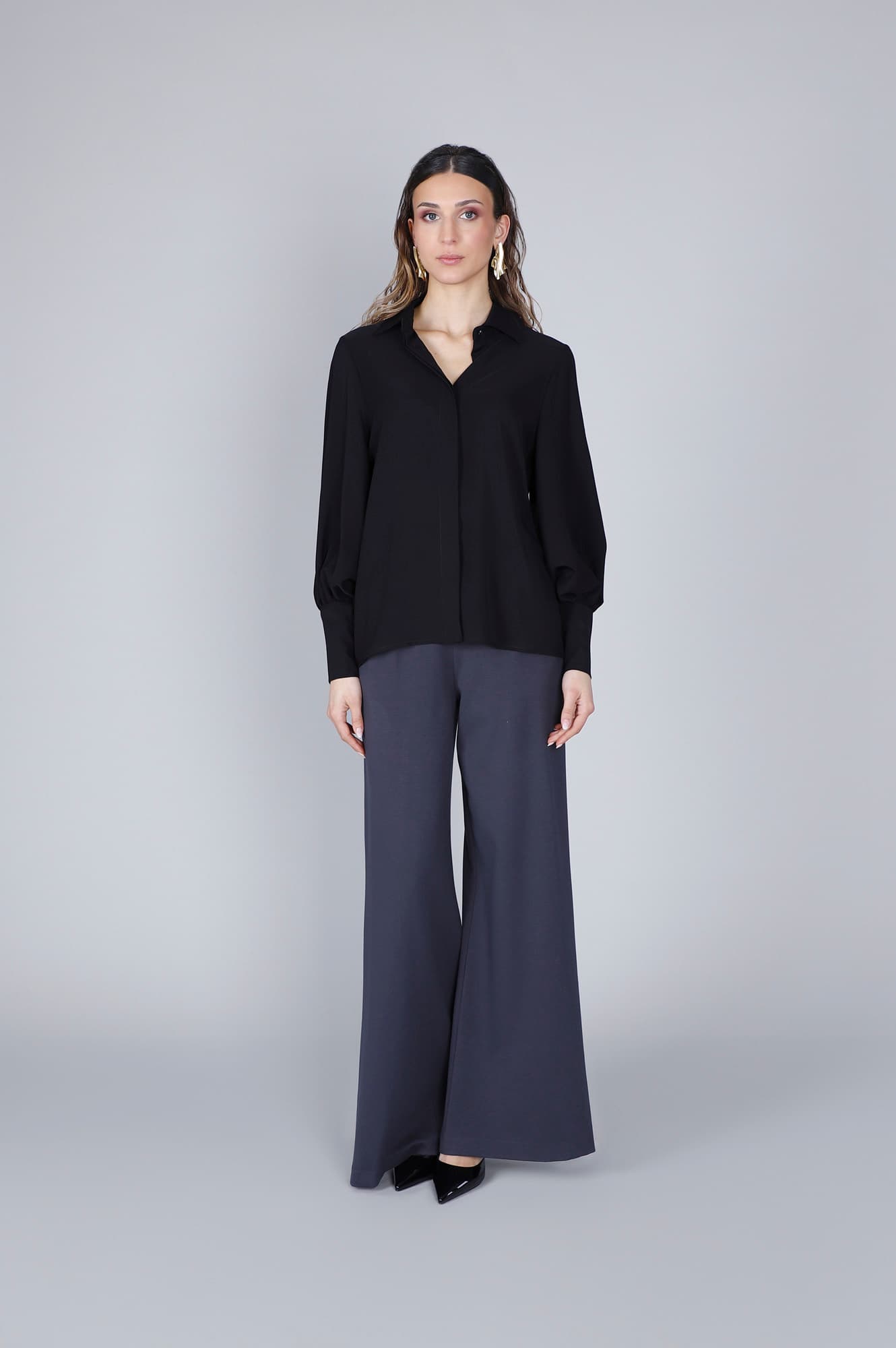 CafèNoir — Camicia con maniche increspate nero