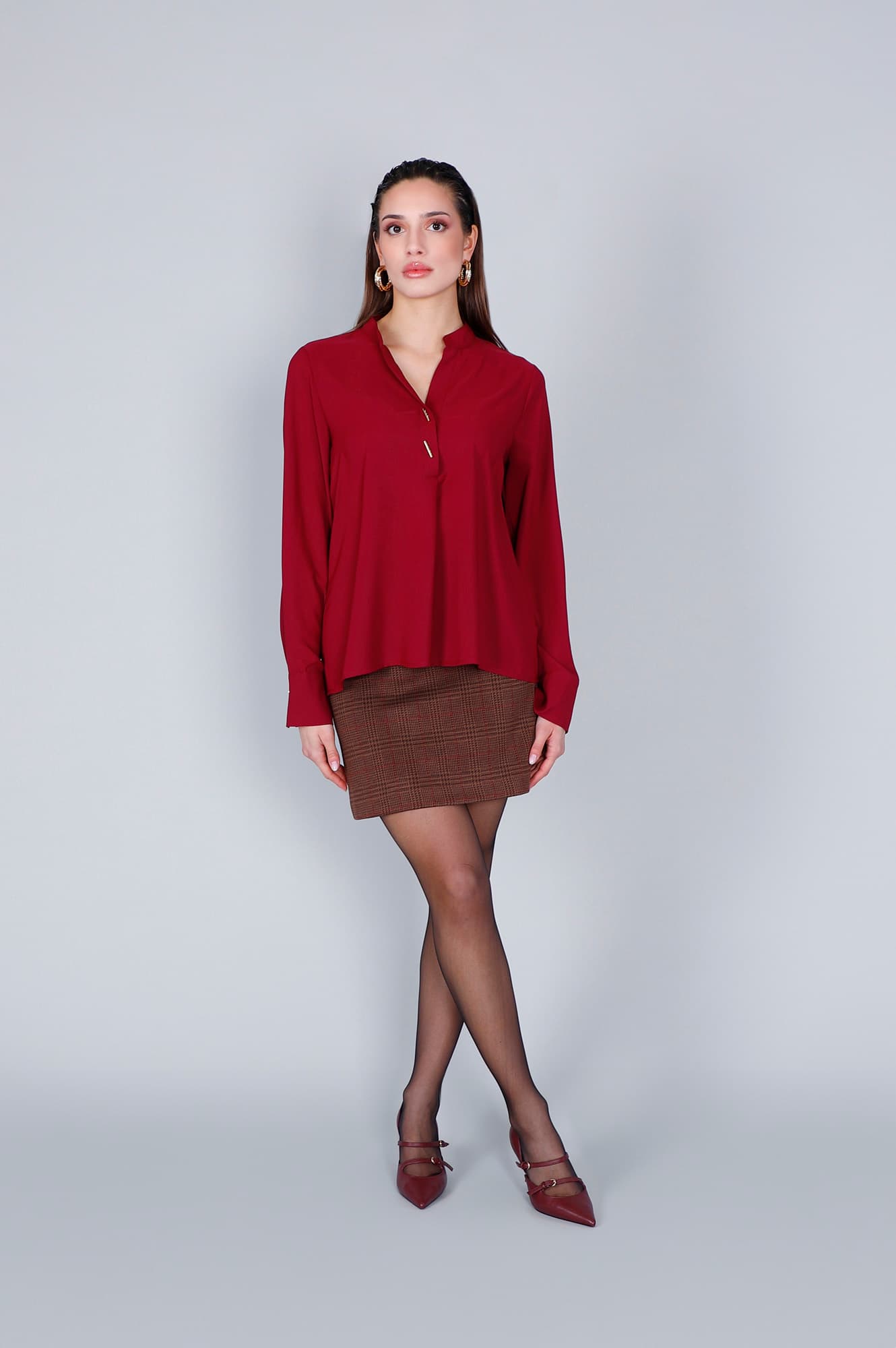CafèNoir — Camicia con scollatura a "v" burgundy