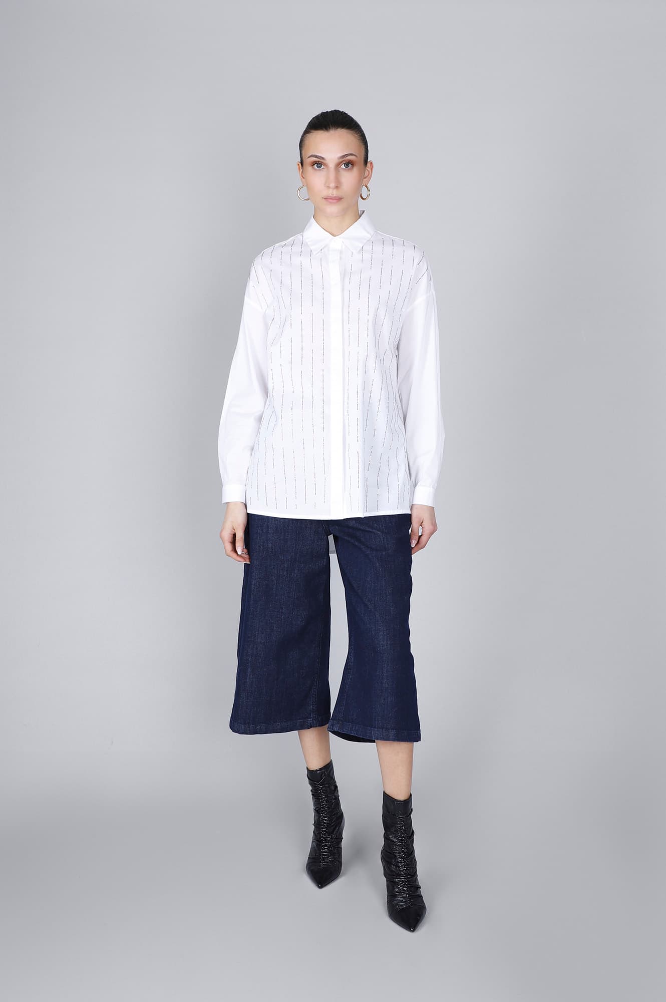 CafèNoir — Camicia in popeline con microborchie bianco