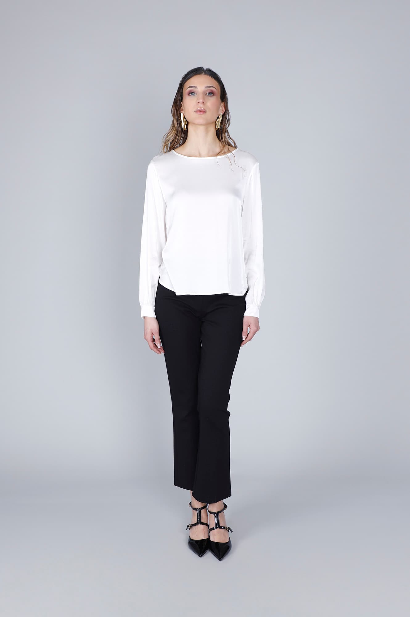 CafèNoir — Blusa maniche lunghe in satin off white