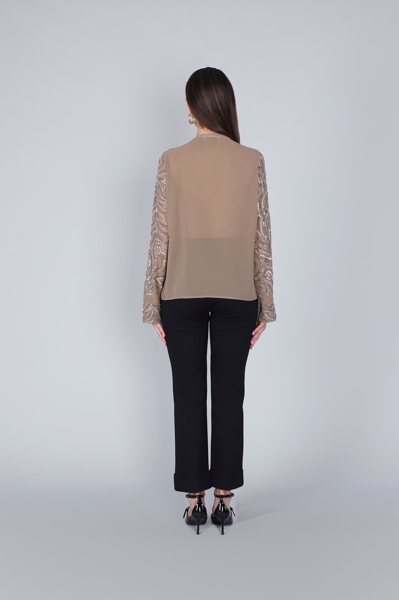 Blusa con ricamo strass multibeige — vista 2