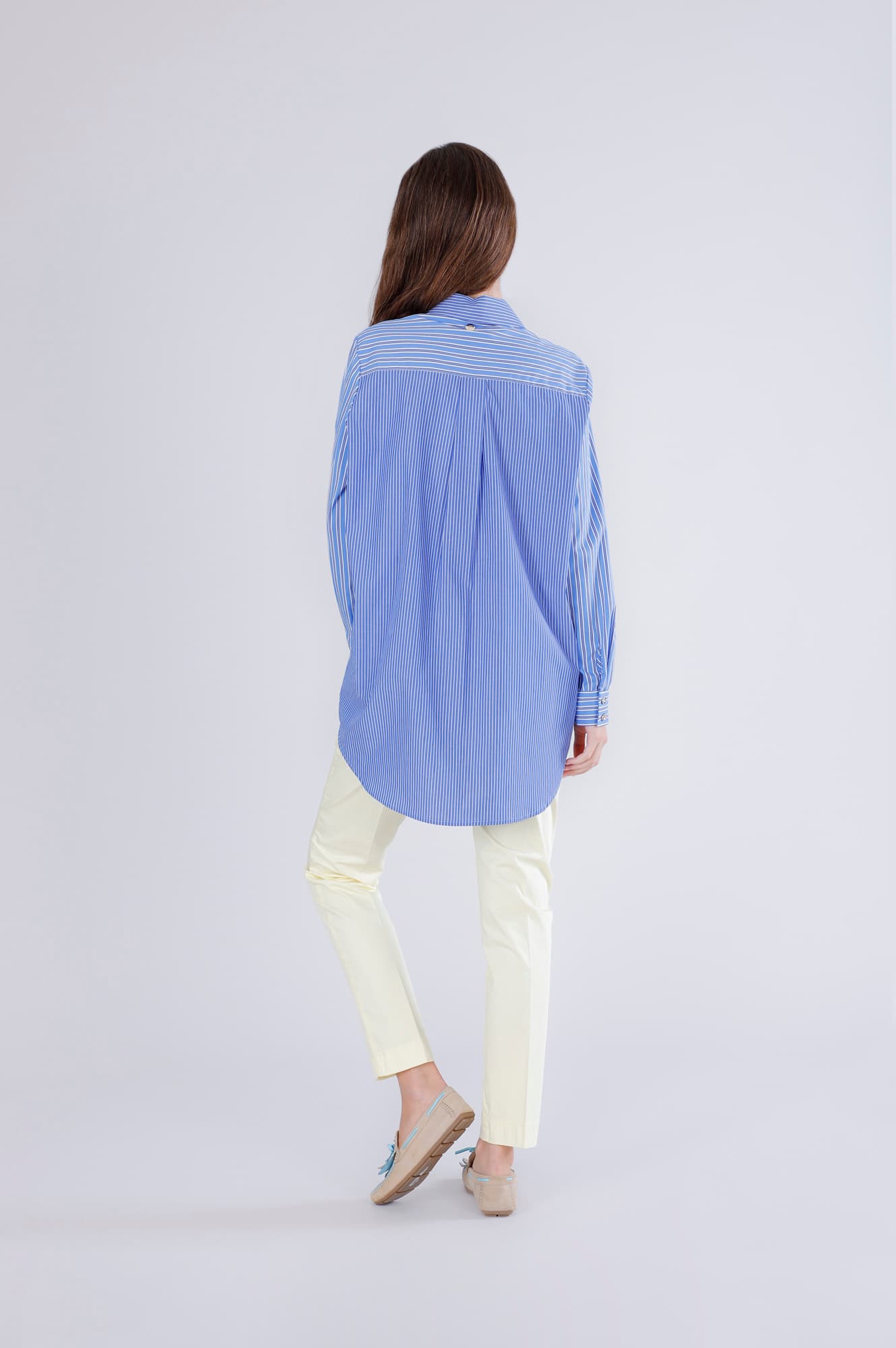 Camicia rigata con fiore applicato rigato celeste — vista 4