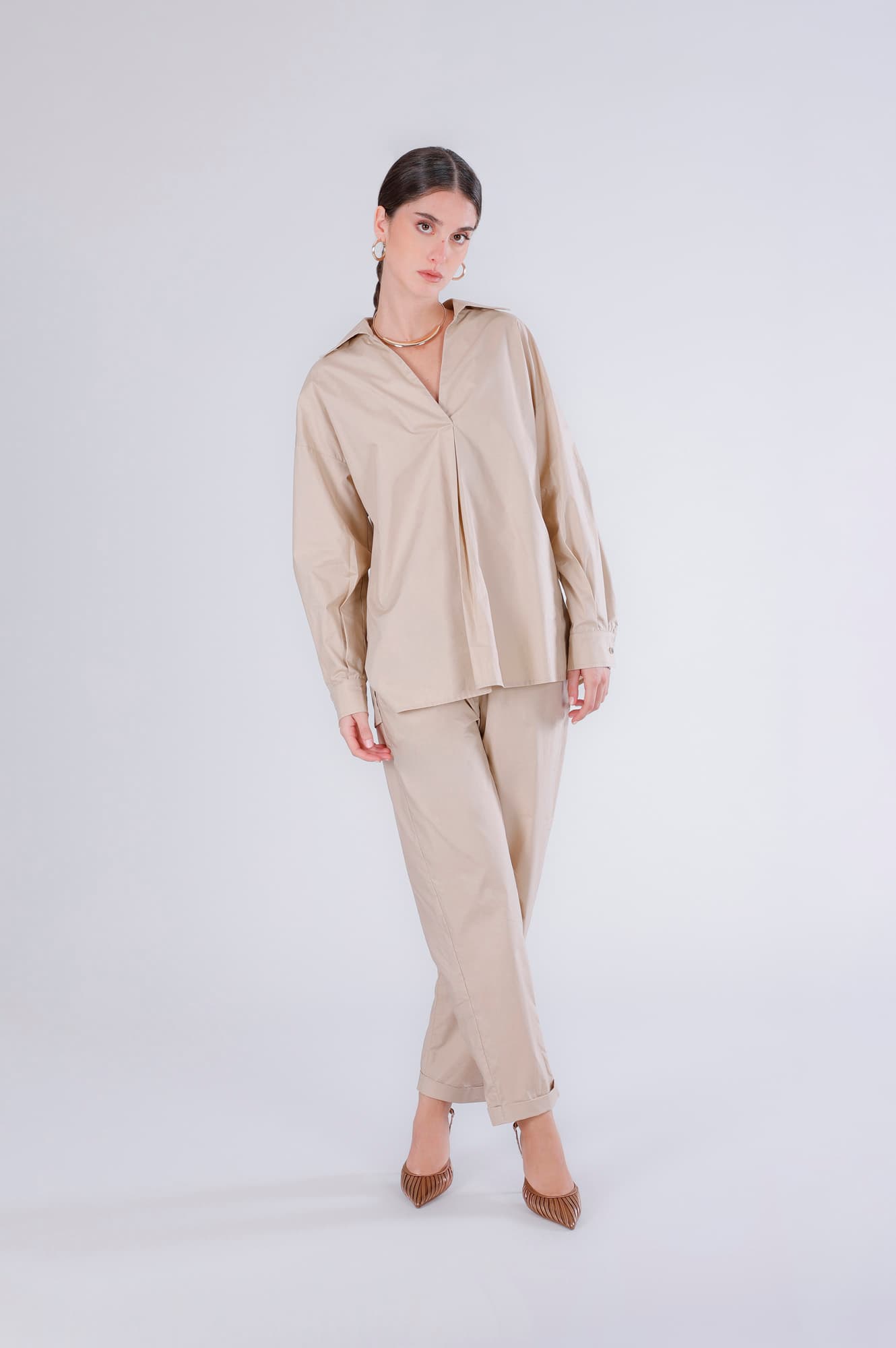 CafèNoir — Blusa over con piega davanti sabbia